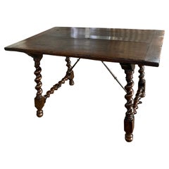 18th Century Italian Walnut Capretta Table With Barley Twist Legs