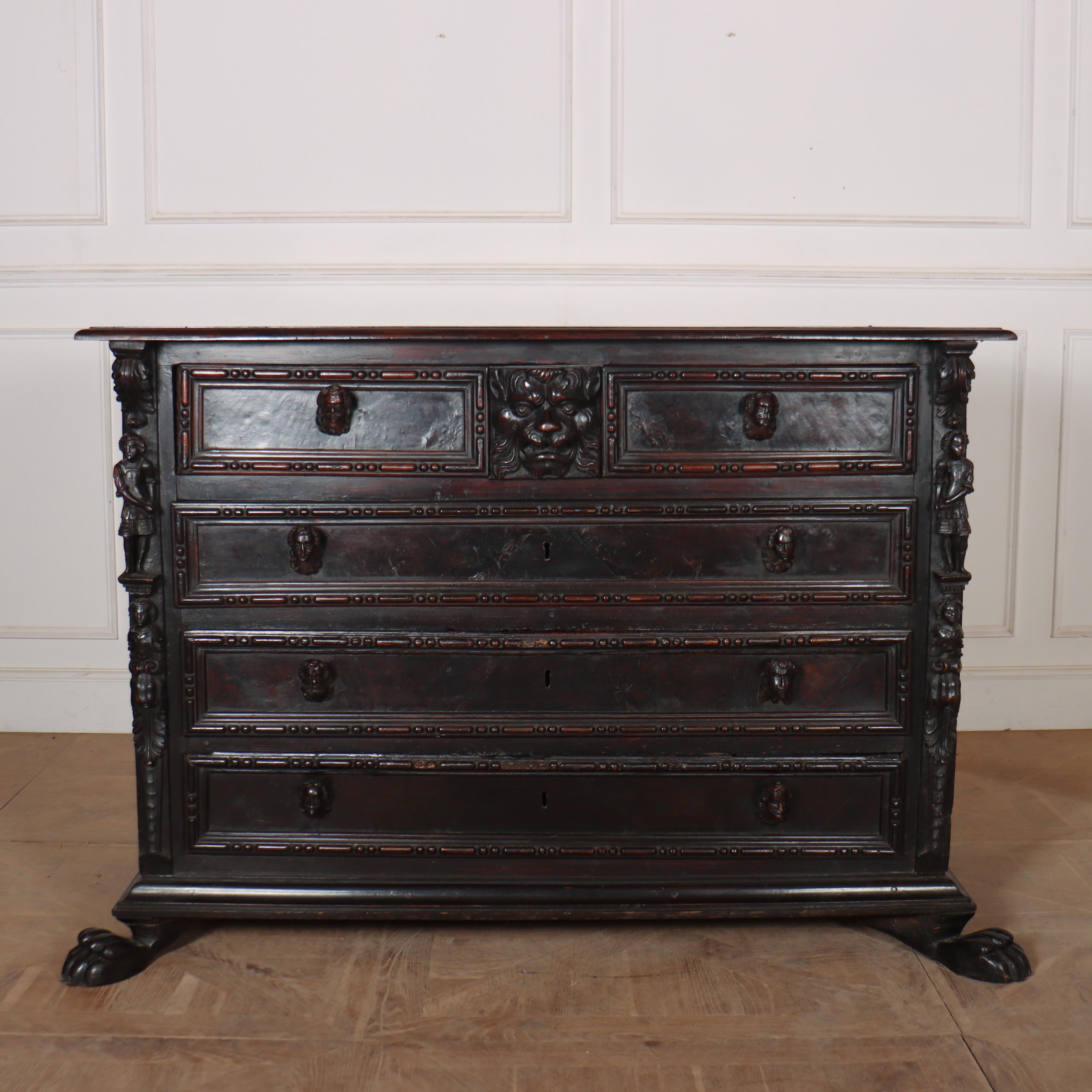 Stunning 18th C Italian carved Walnut commode with carved head handles, carved figures and large paw feet. 1740

Reference: 8337

Dimensions
63 inches (160 cms) Wide
29 inches (74 cms) Deep
42 inches (107 cms) High