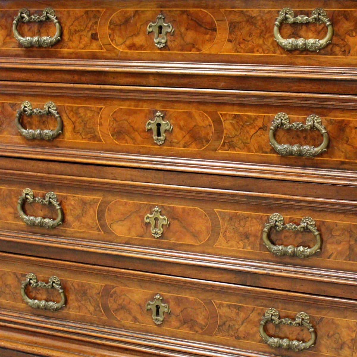 18th Century Italian Walnut Commode with Four Drawers and Ornate Hardware For Sale 6