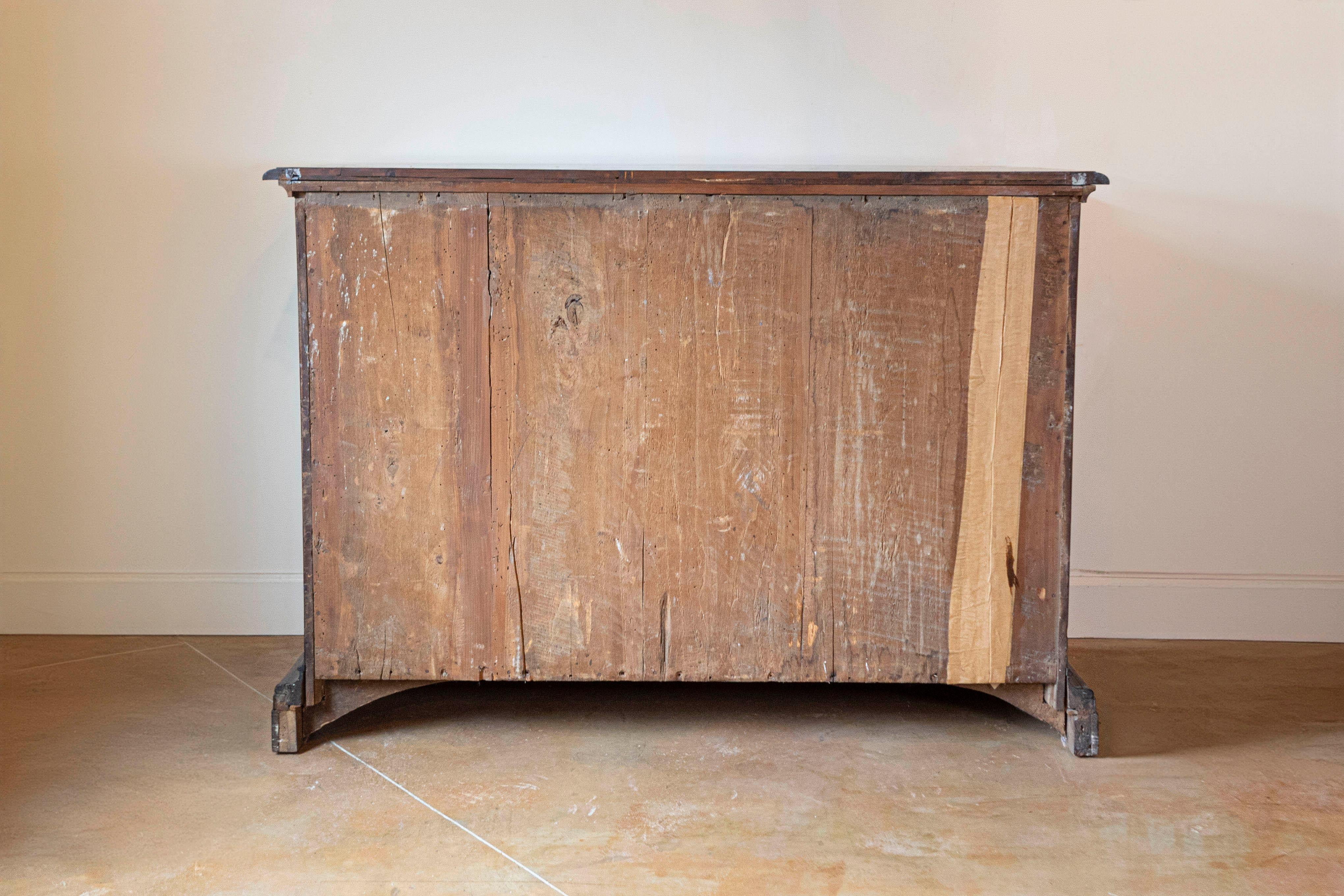 Bronze 18th Century Italian Walnut Commode with Four Drawers and Ornate Hardware For Sale