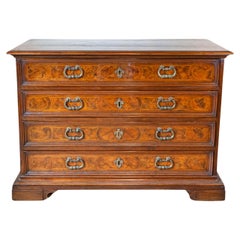 18th Century Italian Walnut Commode with Four Drawers and Ornate Hardware