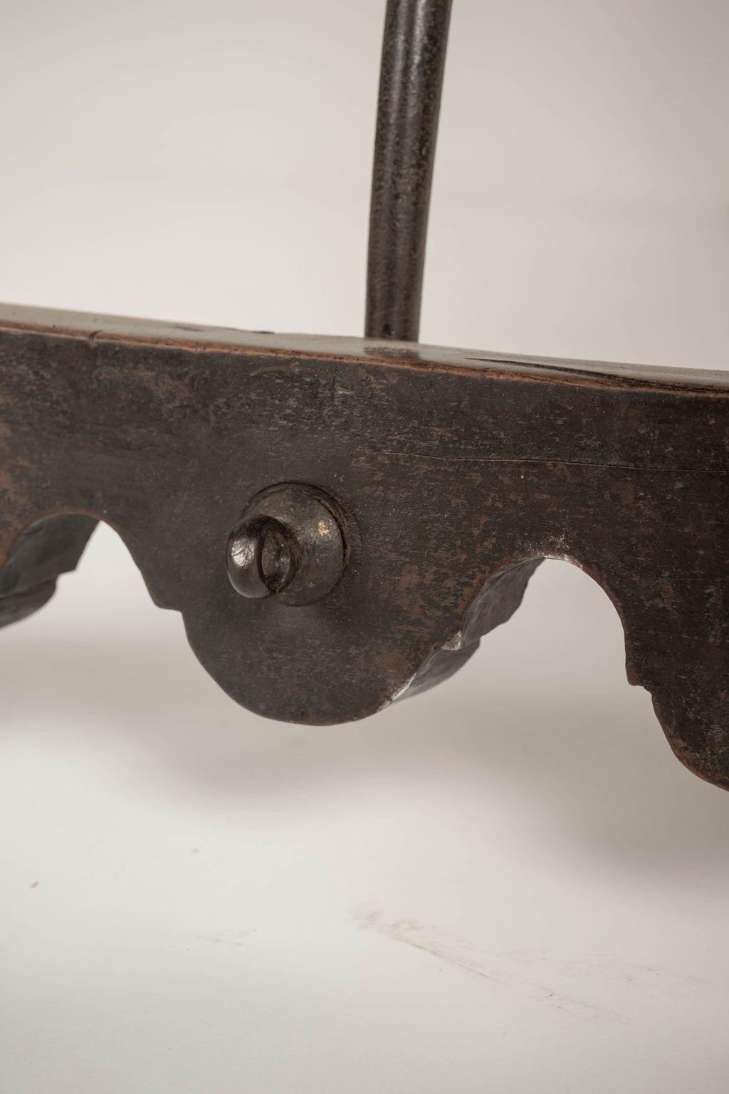 18th century Italian walnut console with iron trestle. Beautiful thick single plank top.