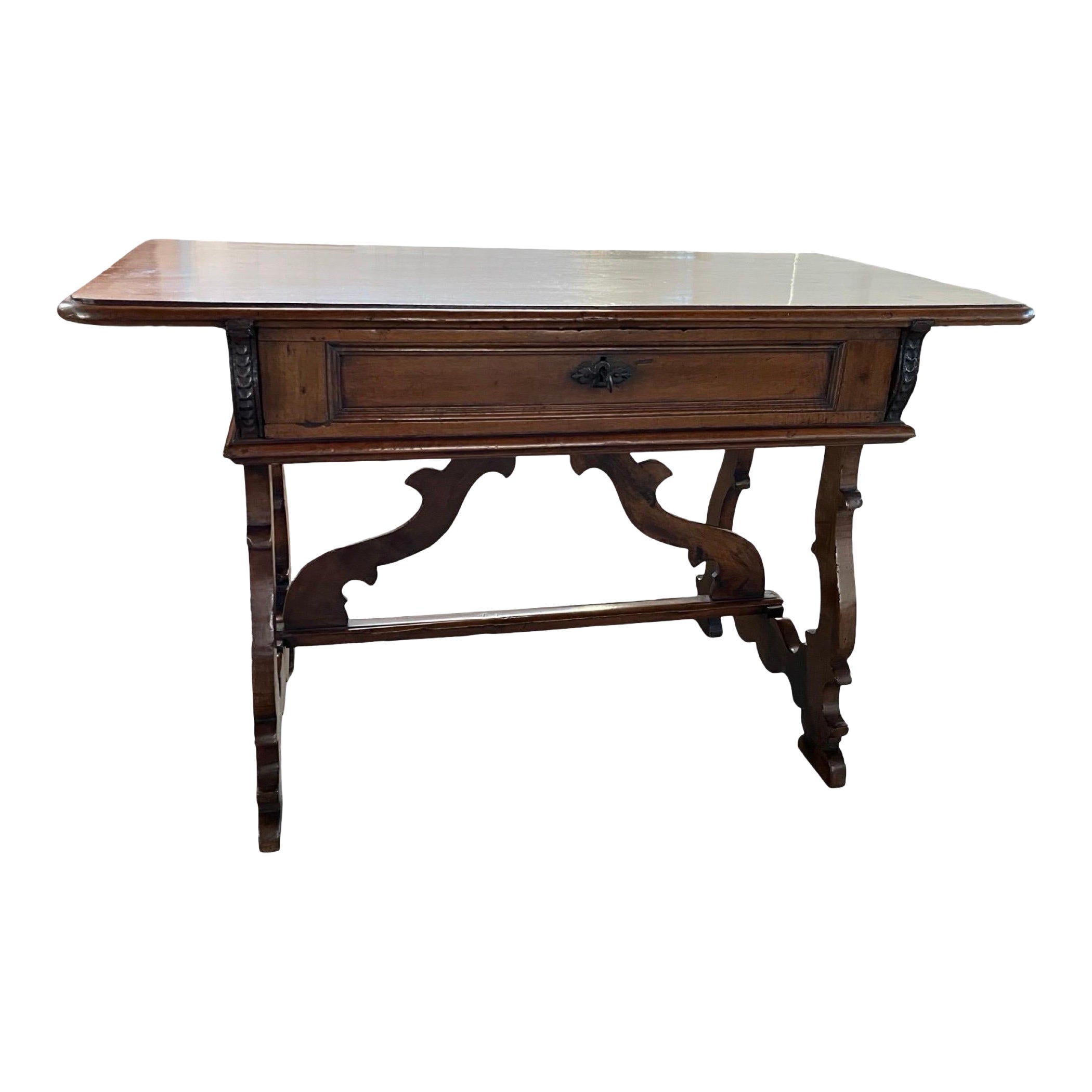 18th Century Italian Walnut Console Table With Lyre Legs