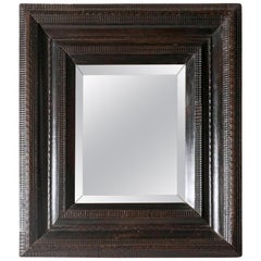 18th Century Italian Walnut Ebonized Mirror with Finely Carved Guilloche Detail