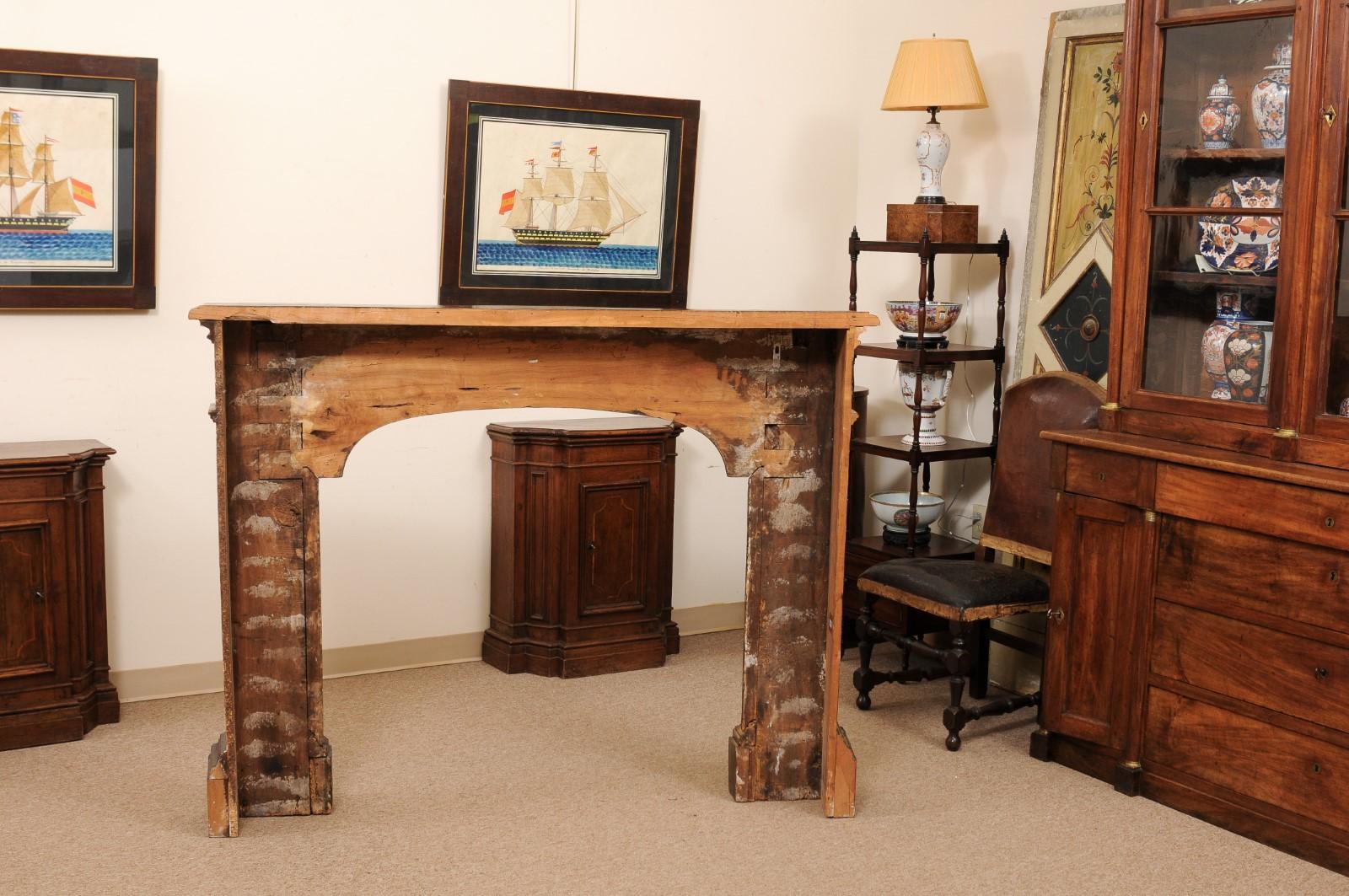 18th Century Italian Walnut & Faux Marble Painted Fireplace Surround / Mantle For Sale 4