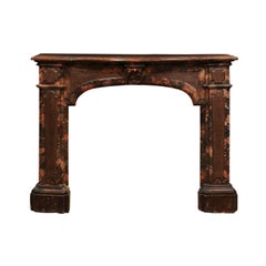 18th Century Italian Walnut & Faux Marble Painted Fireplace Surround / Mantle