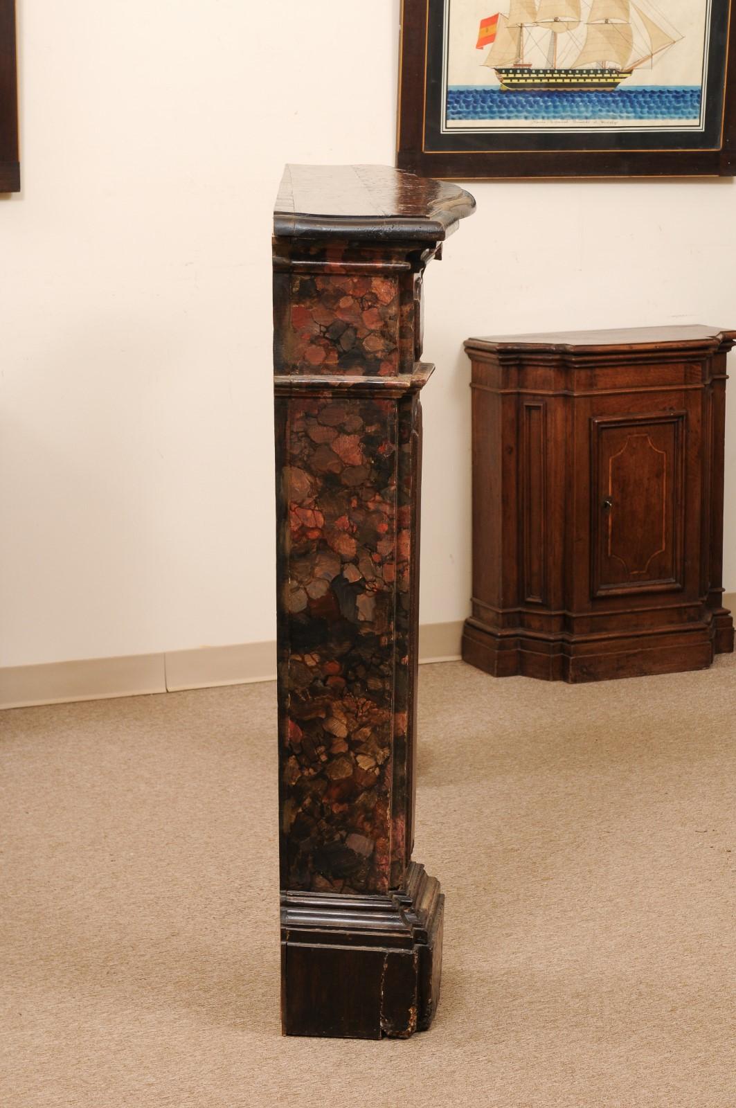 18th Century Italian Walnut & Faux Marble Painted Fireplace Surround / Mantle For Sale 2