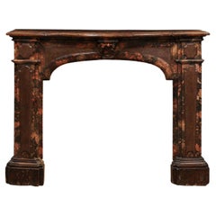 18th Century Italian Walnut & Faux Marble Painted Fireplace Surround / Mantle
