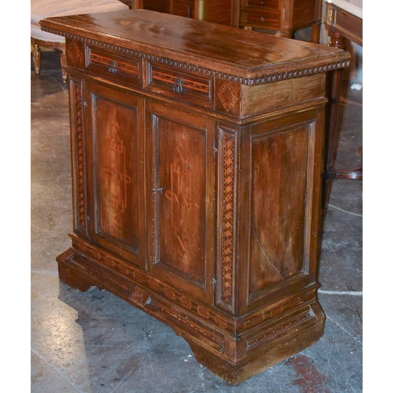 18th Century Italian Walnut Inlaid Side Cabinet In Good Condition In Dallas, TX