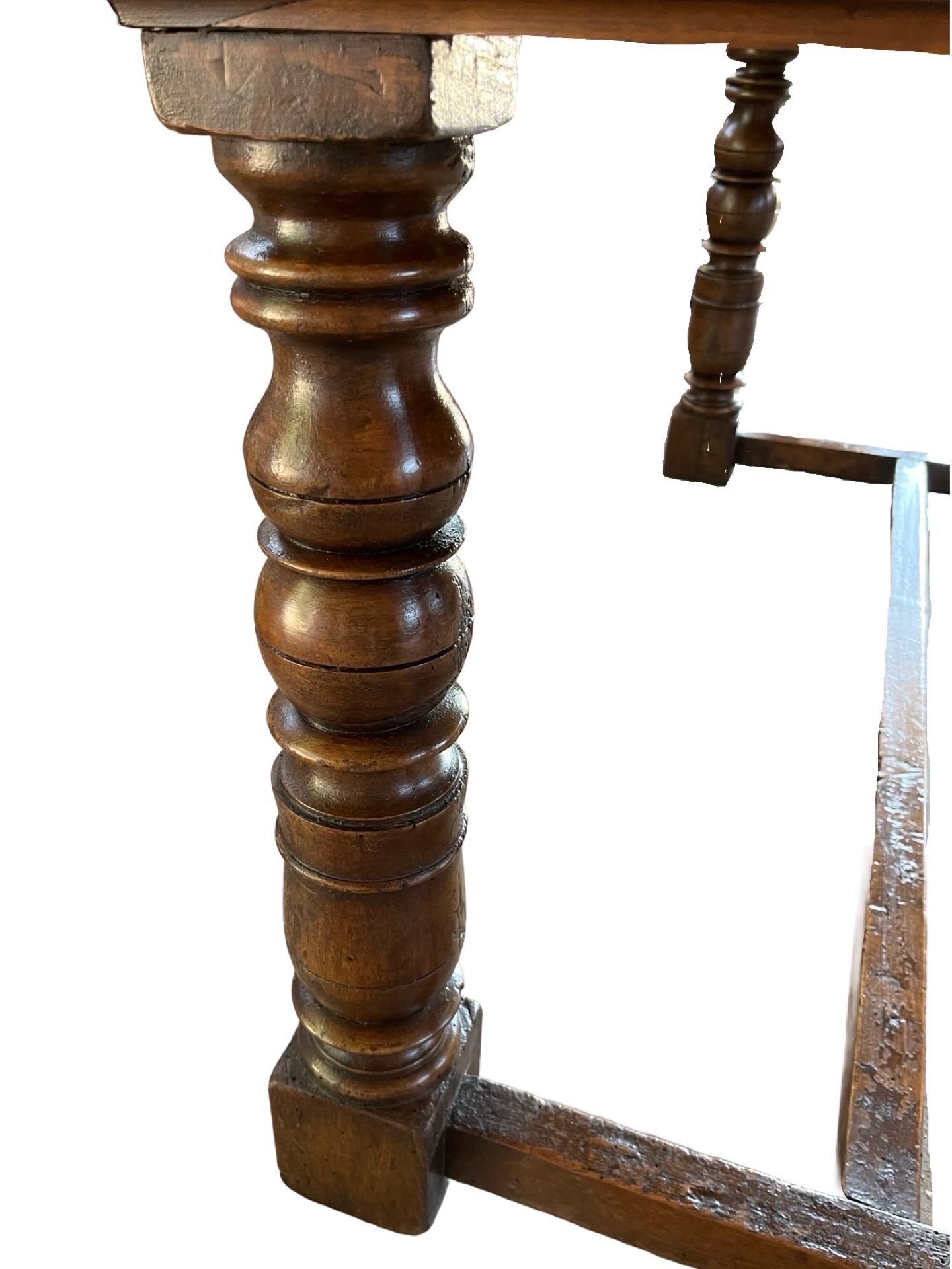 Hand-Carved 18th Century Italian Walnut Kitchen Table / Work Table For Sale