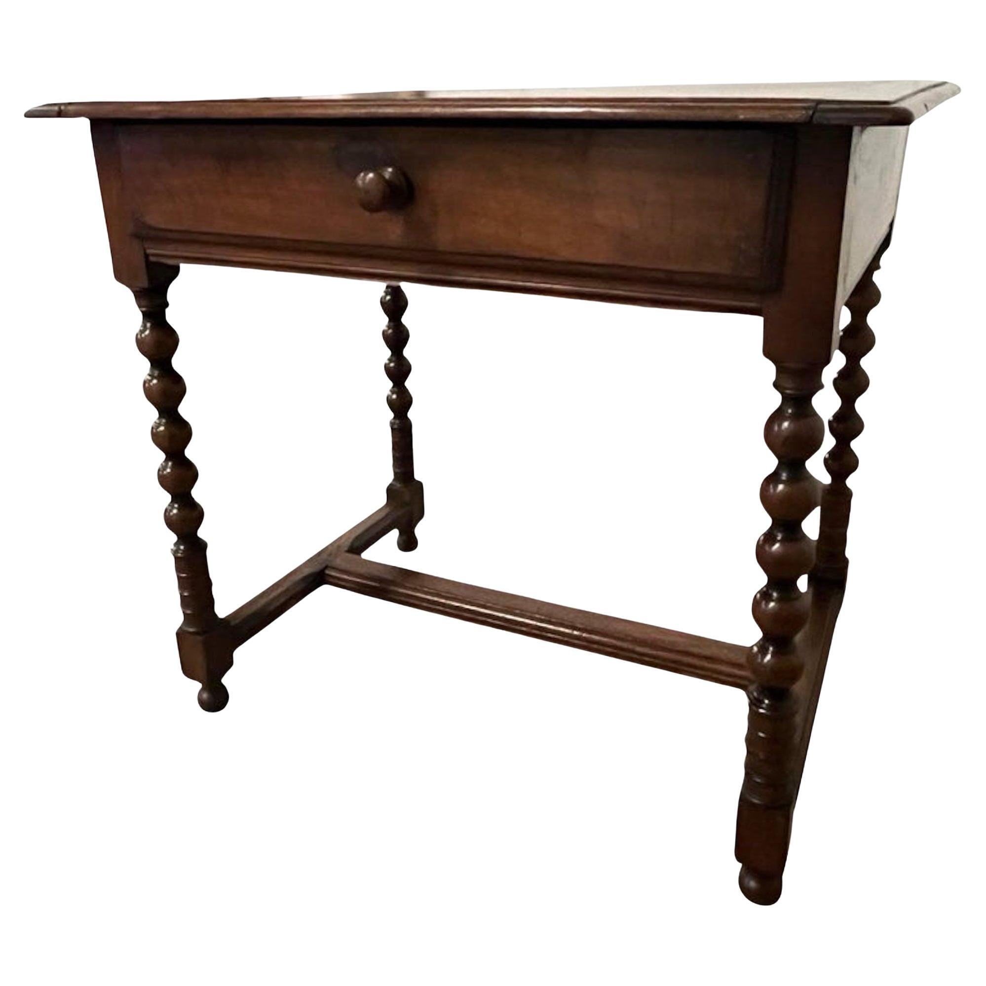 18th Century Italian Walnut Louis XIV Side Table With Bobbin Legs