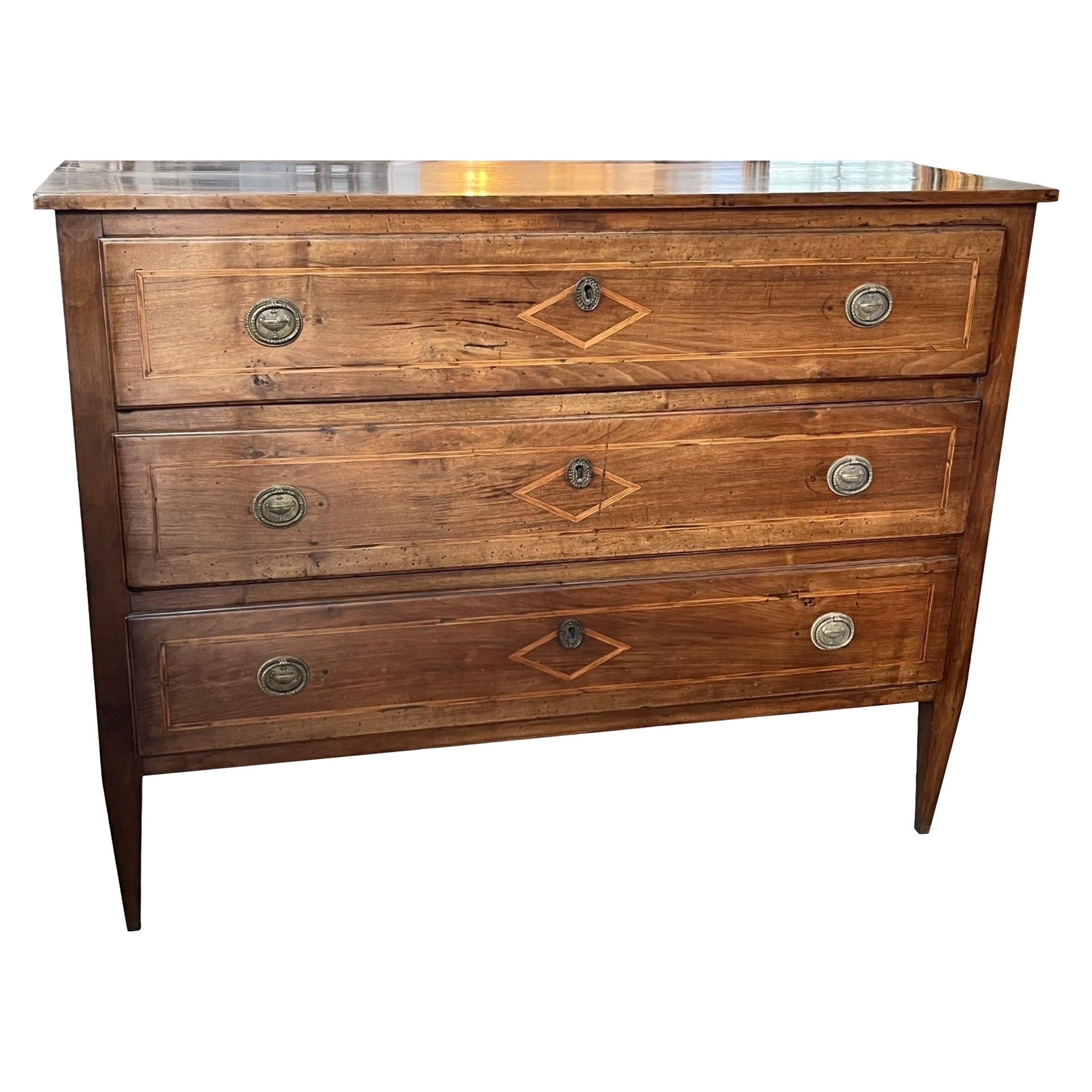18th Century Italian Walnut Neoclassical Commode / Chest of Drawers