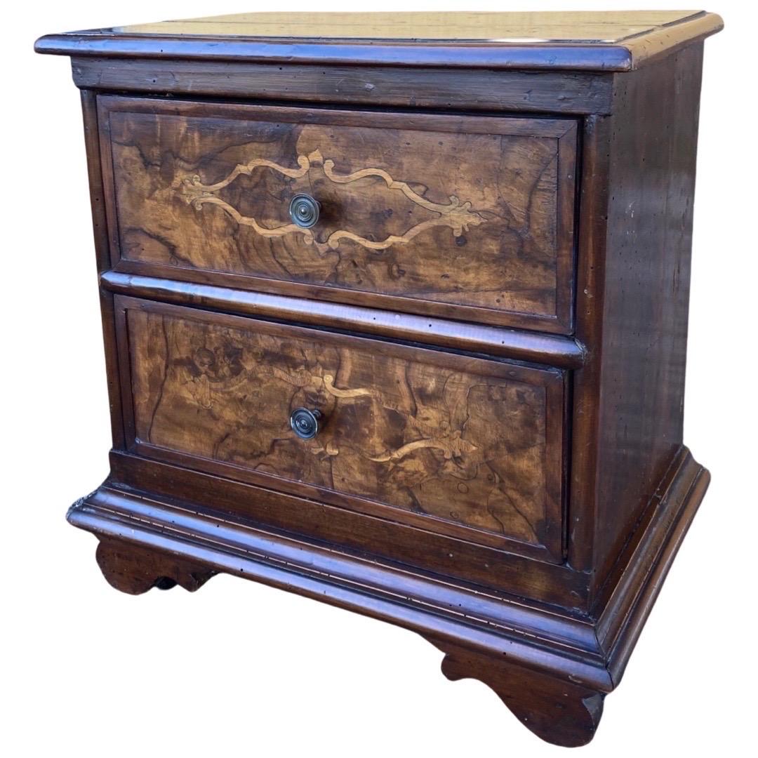 Nightstand made in central Italy using walnut in the mid 1700s. This guy comes from an old villa in the province of Bologna and is in great shape. The top features two boards with ogee edge and nailed to the case with square nails. The piece is very