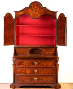 18th Century Italian Walnut Parquetry Important Bureau Cabinet Trumeaux