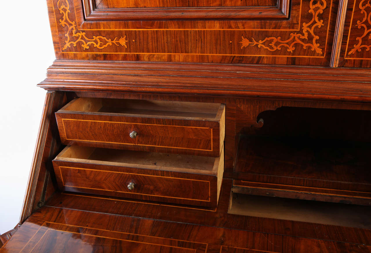 18th Century Italian Walnut Parquetry Important Bureau Cabinet Trumeaux For Sale 2