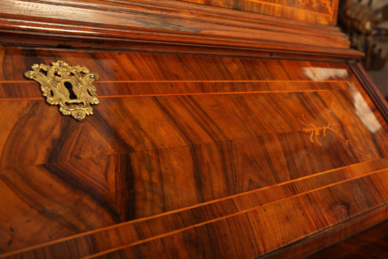 Wood 18th Century Italian Walnut Parquetry Important Bureau Cabinet Trumeaux For Sale