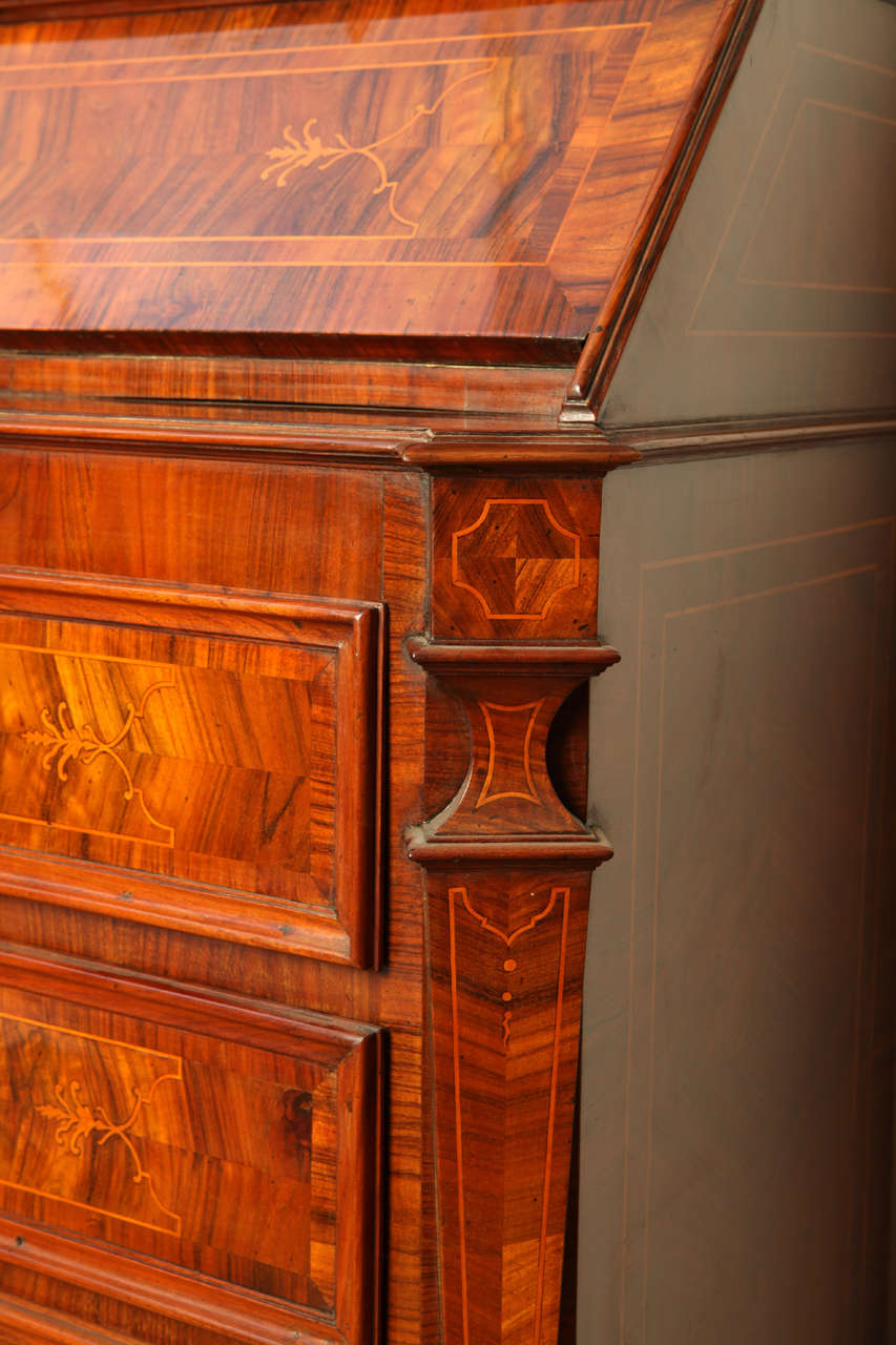 18th Century Italian Walnut Parquetry Important Bureau Cabinet Trumeaux For Sale 1