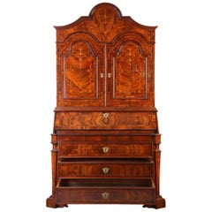 18th Century Italian Walnut Parquetry Important Bureau Cabinet Trumeaux