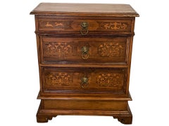 18th Century Italian Walnut Small Commode / Nightstand With Inlay