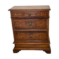 18th Century Italian Walnut Small Commode / Nightstand With Inlay