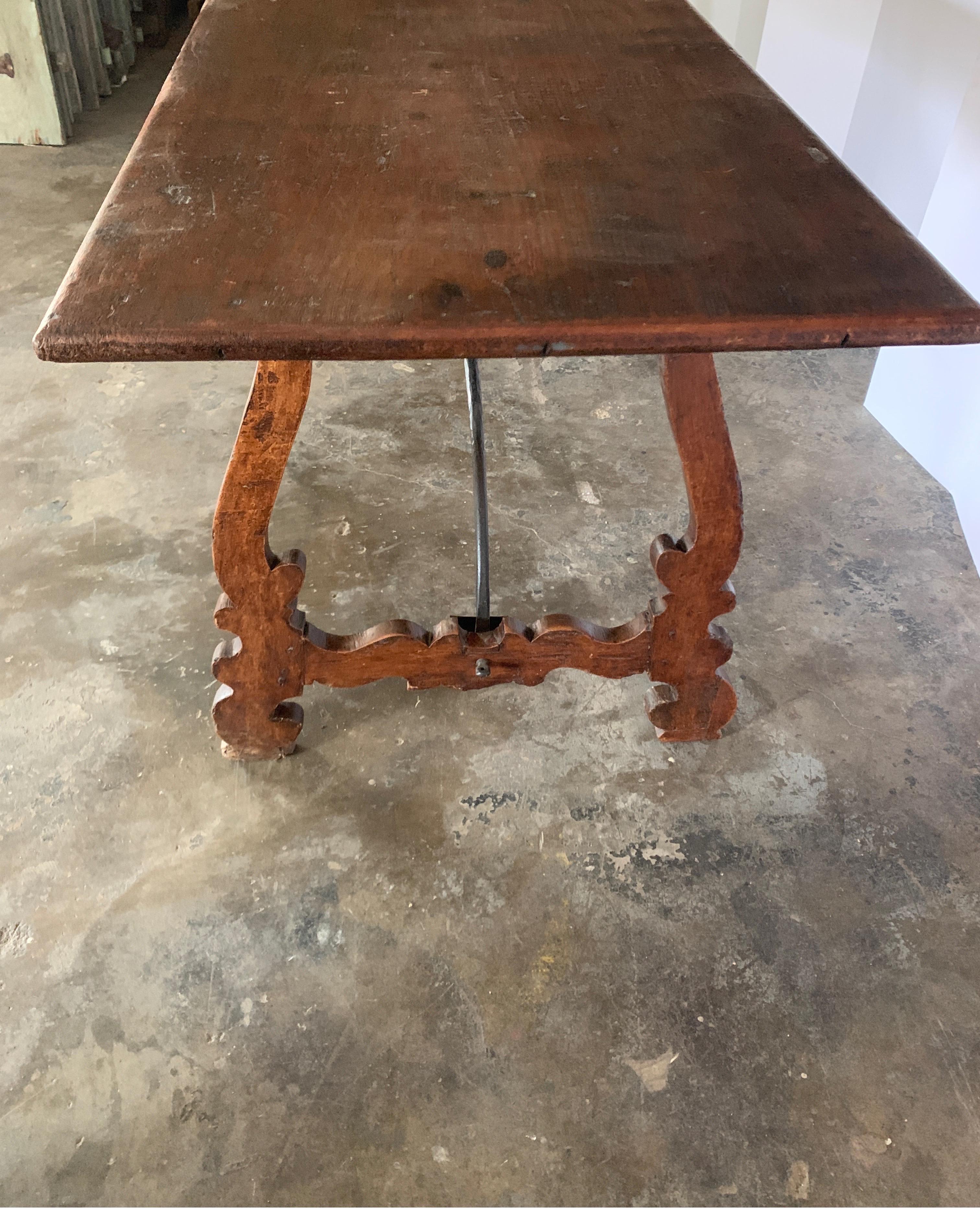 18th Century Italian Walnut Table with Iron Stretcher 9