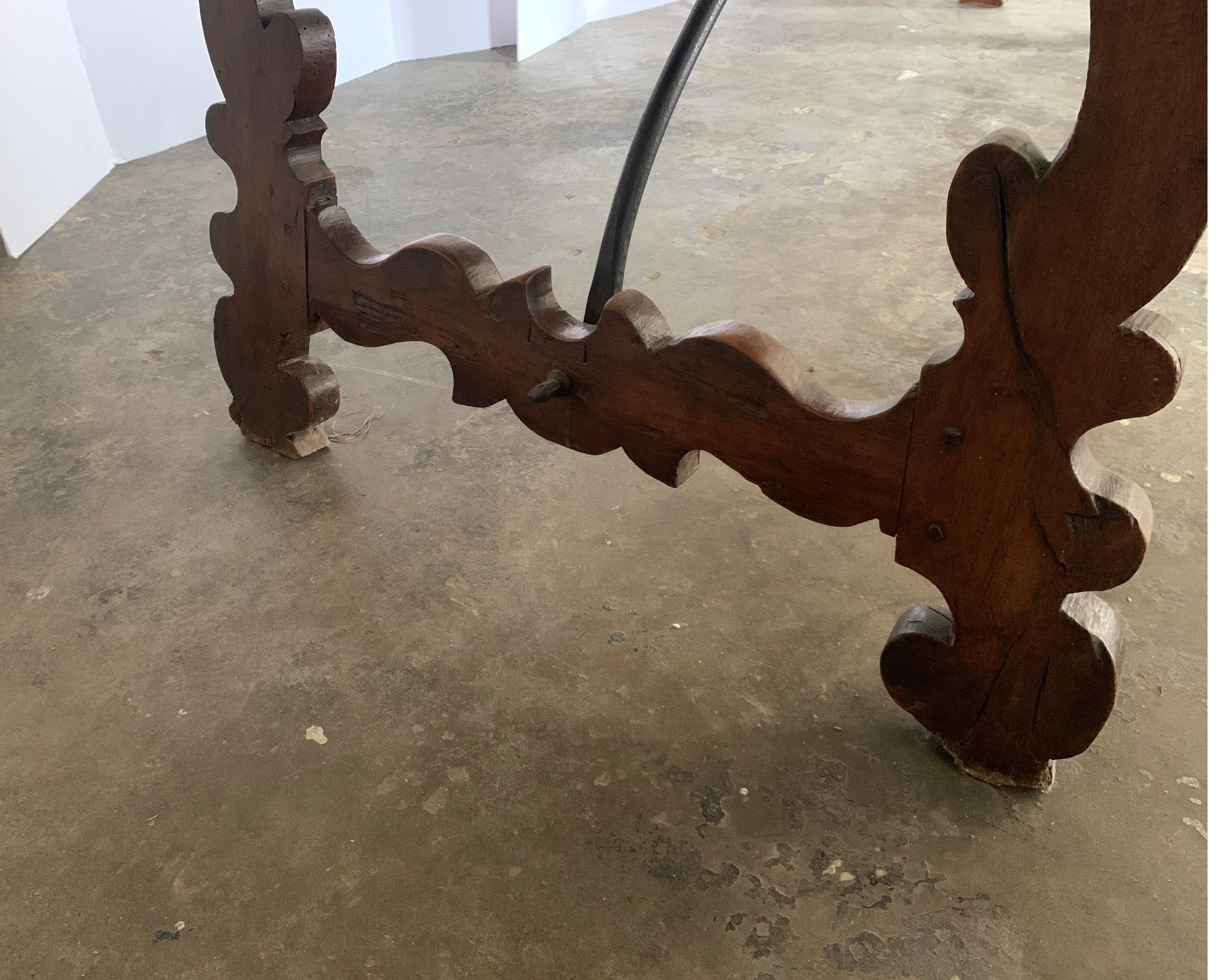 Hand-Crafted 18th Century Italian Walnut Table with Iron Stretcher