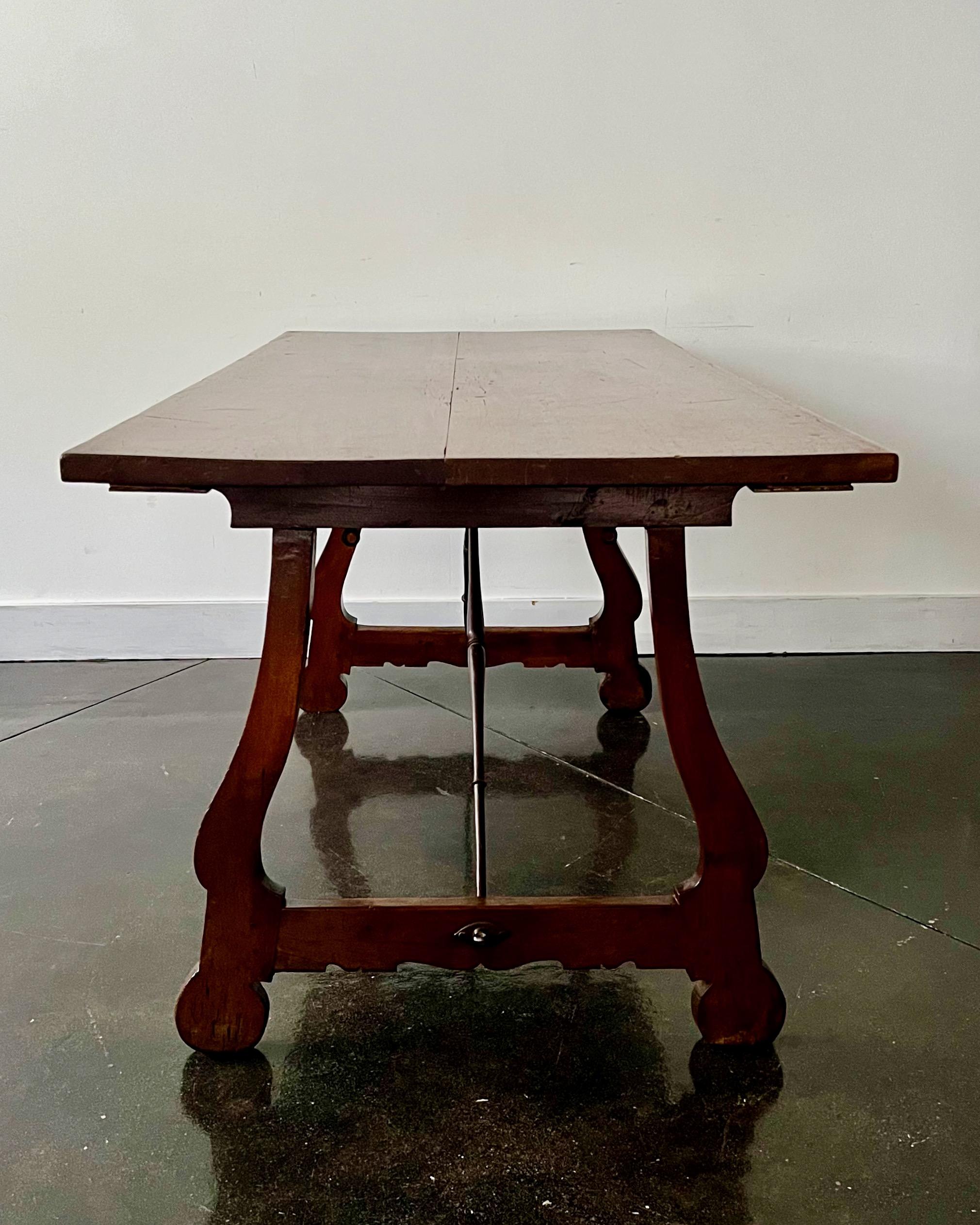 Hand-Carved 18th century Italian Walnut Trestle Table / Console For Sale