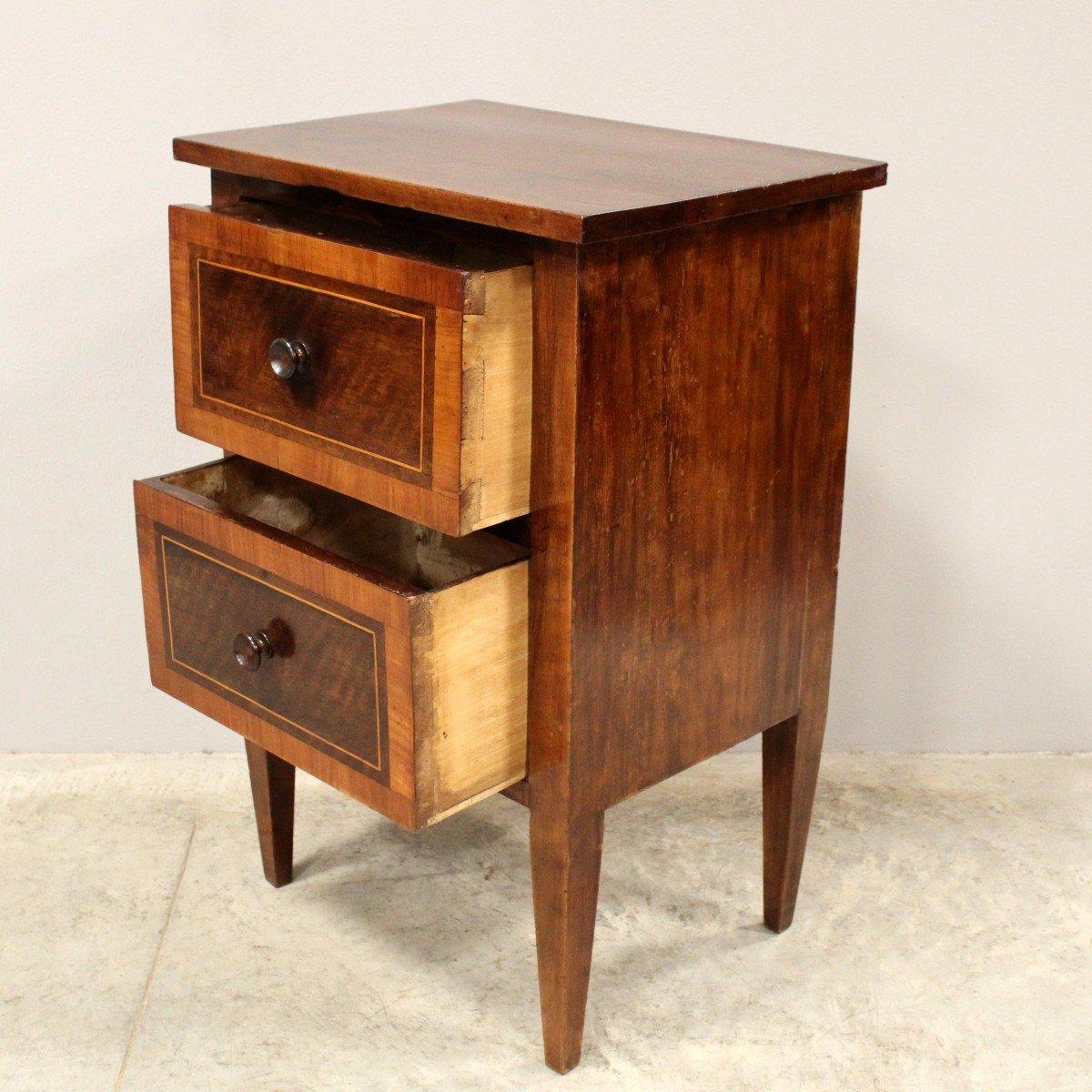 Veneer 18th Century Italian Walnut Two Toned Bedside Table with Two Drawers