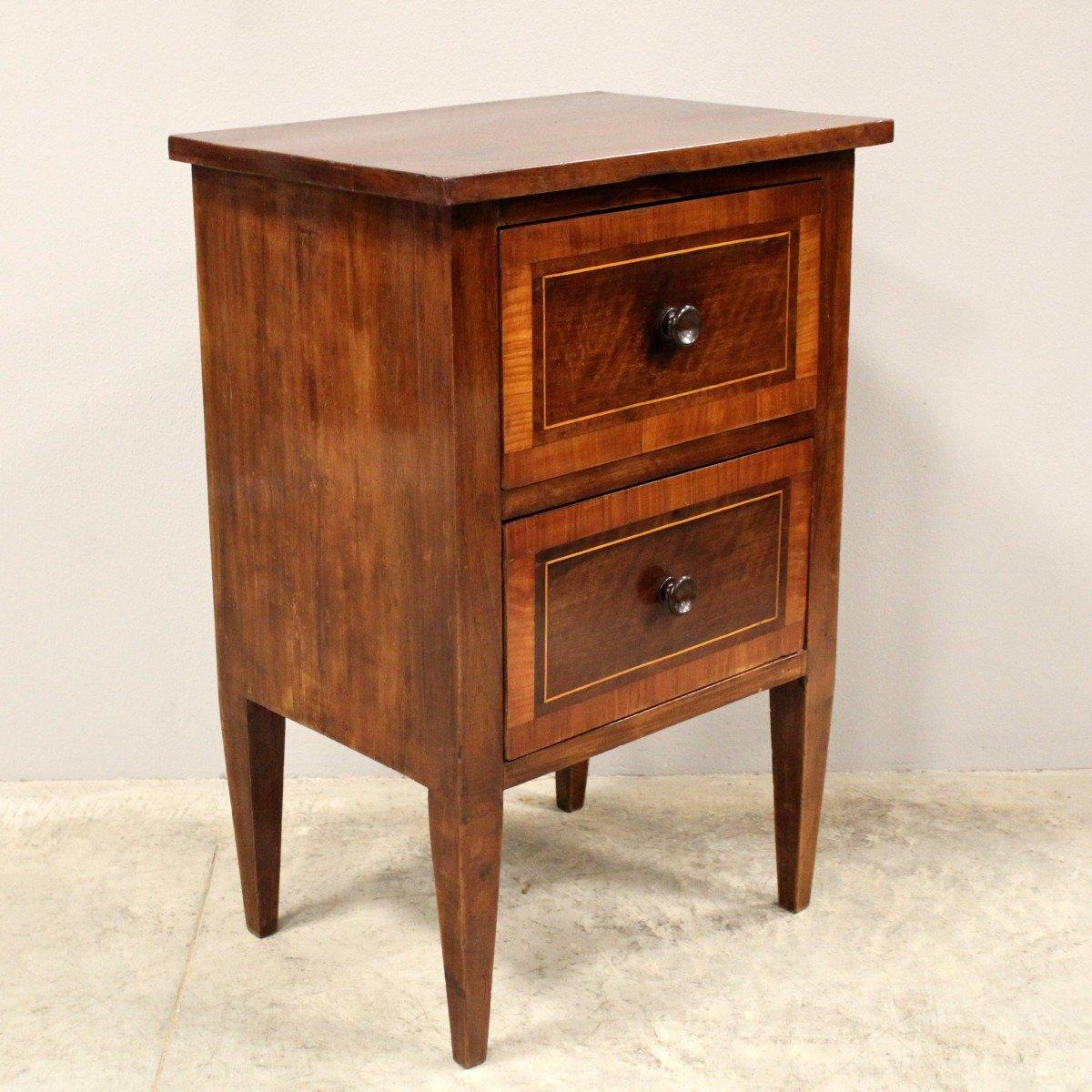 18th Century and Earlier 18th Century Italian Walnut Two Toned Bedside Table with Two Drawers
