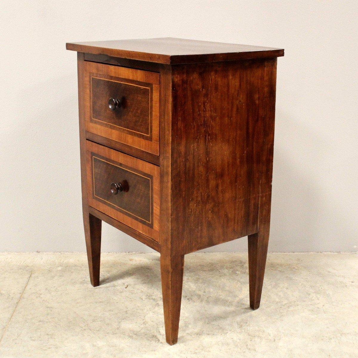 18th Century Italian Walnut Two Toned Bedside Table with Two Drawers 1
