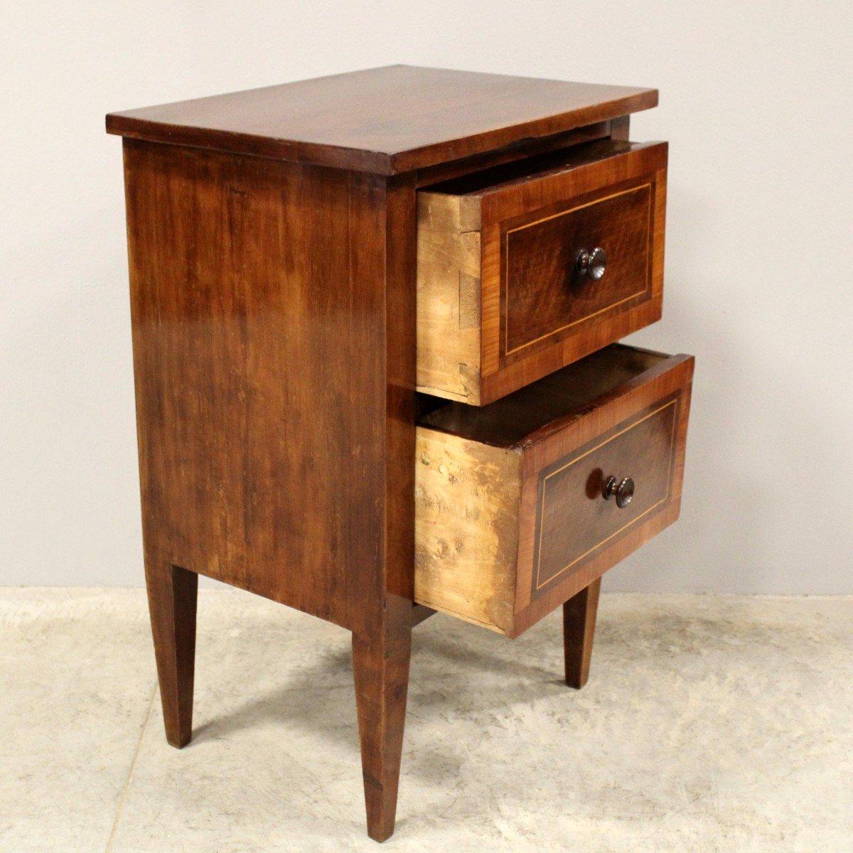18th Century Italian Walnut Two Toned Bedside Table with Two Drawers 2