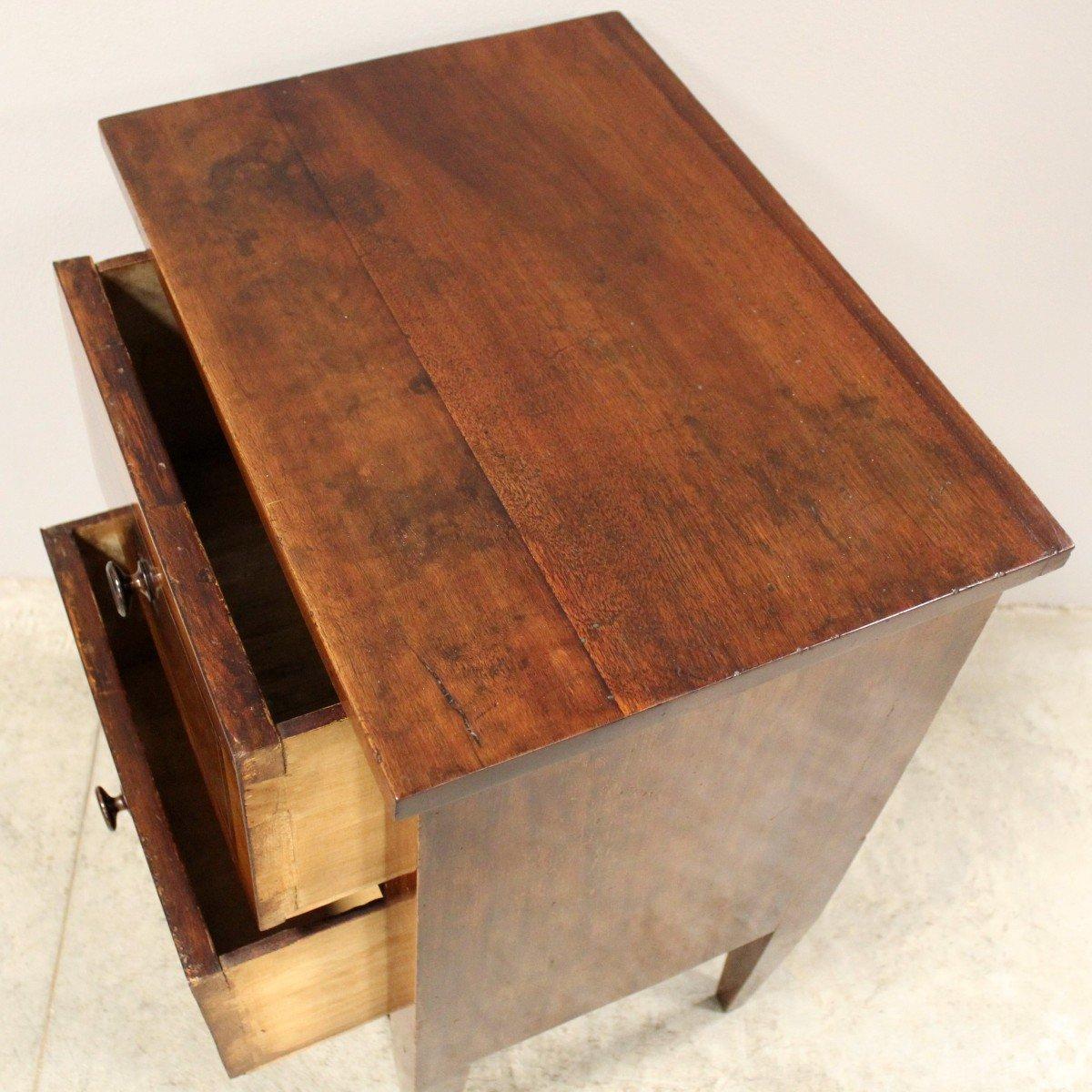 18th Century Italian Walnut Two Toned Bedside Table with Two Drawers 4