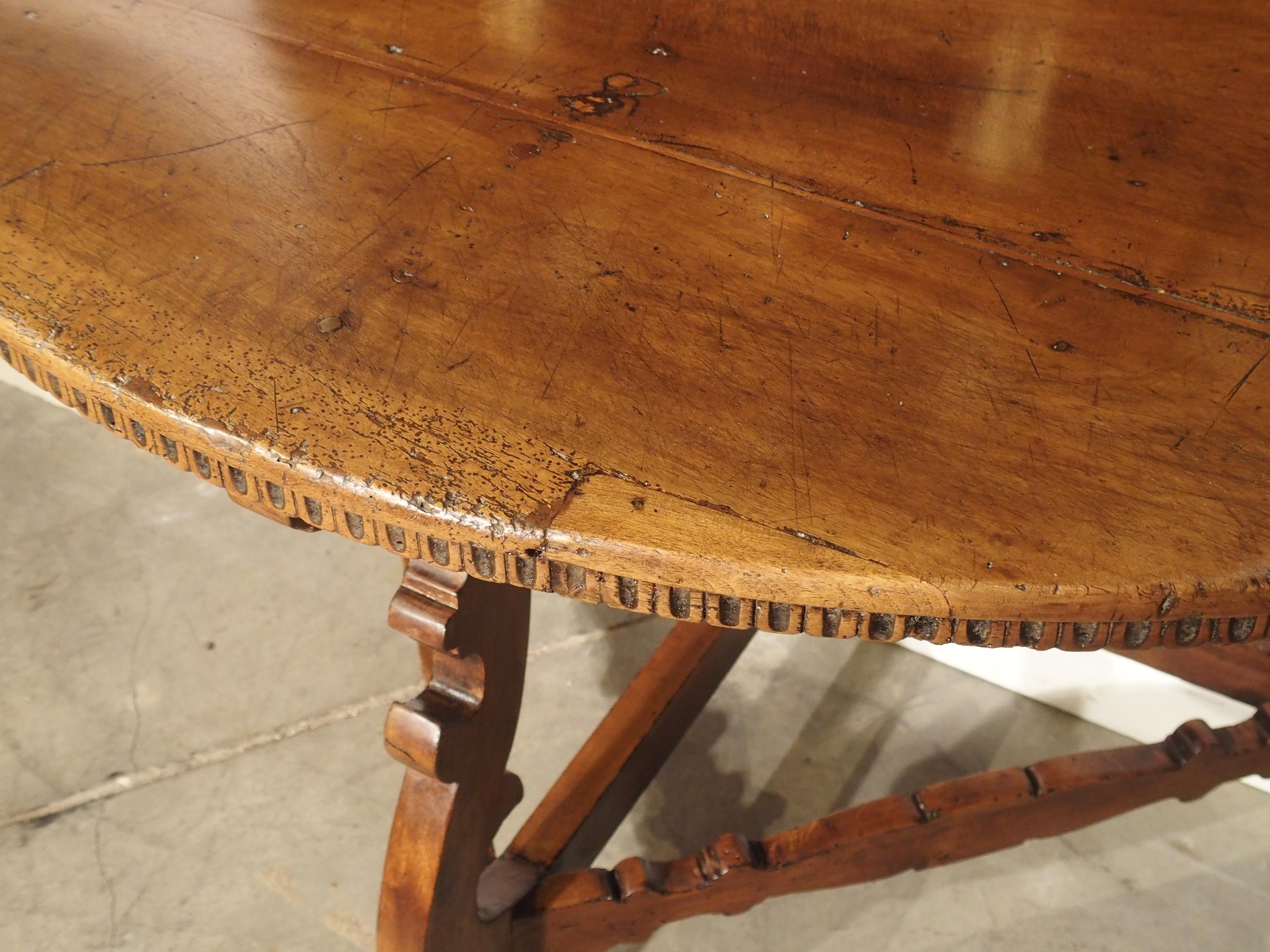 18th Century Italian Walnut Wood Demi Lune Console Table In Good Condition In Dallas, TX