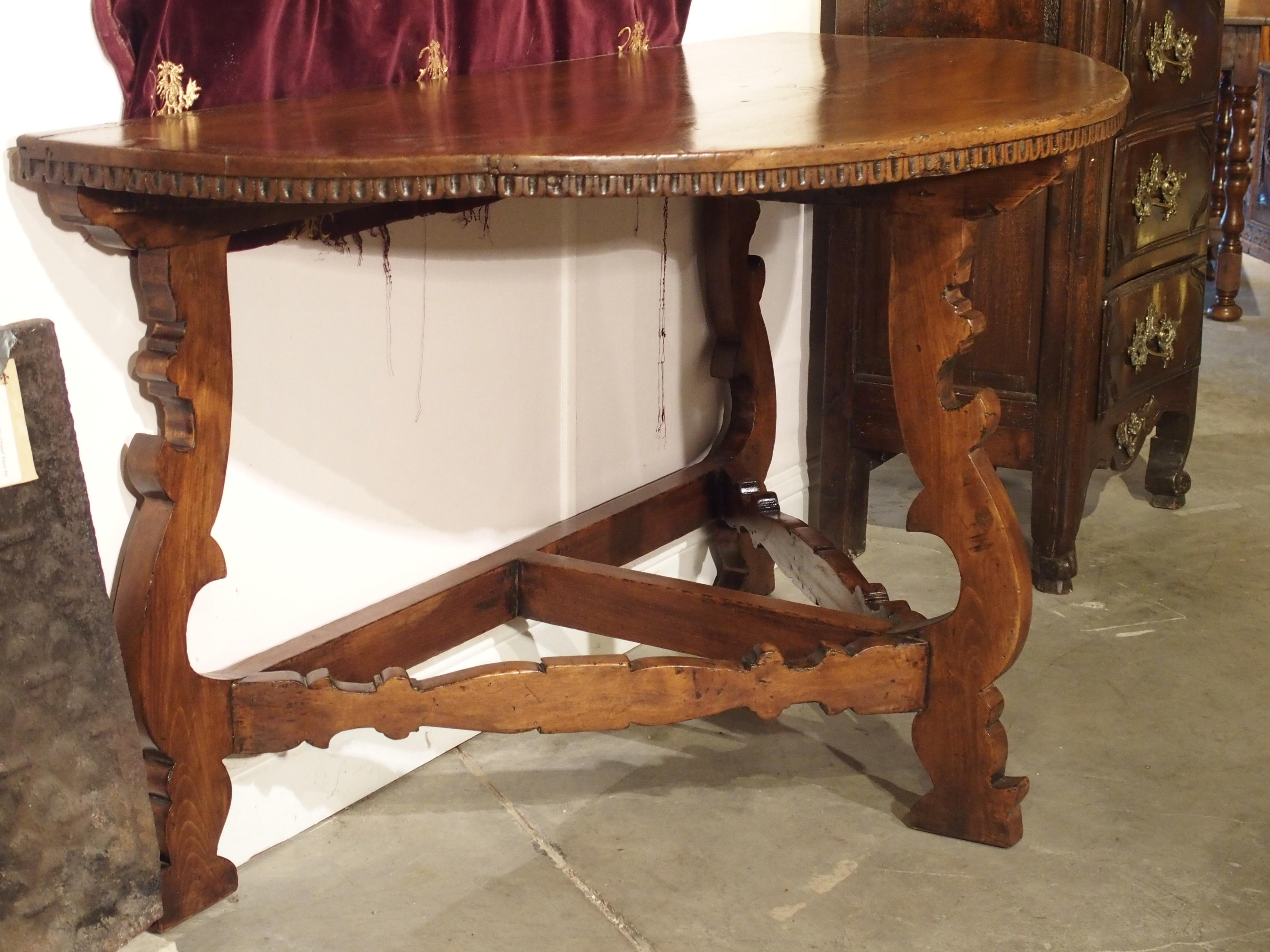 18th Century Italian Walnut Wood Demi Lune Console Table 1