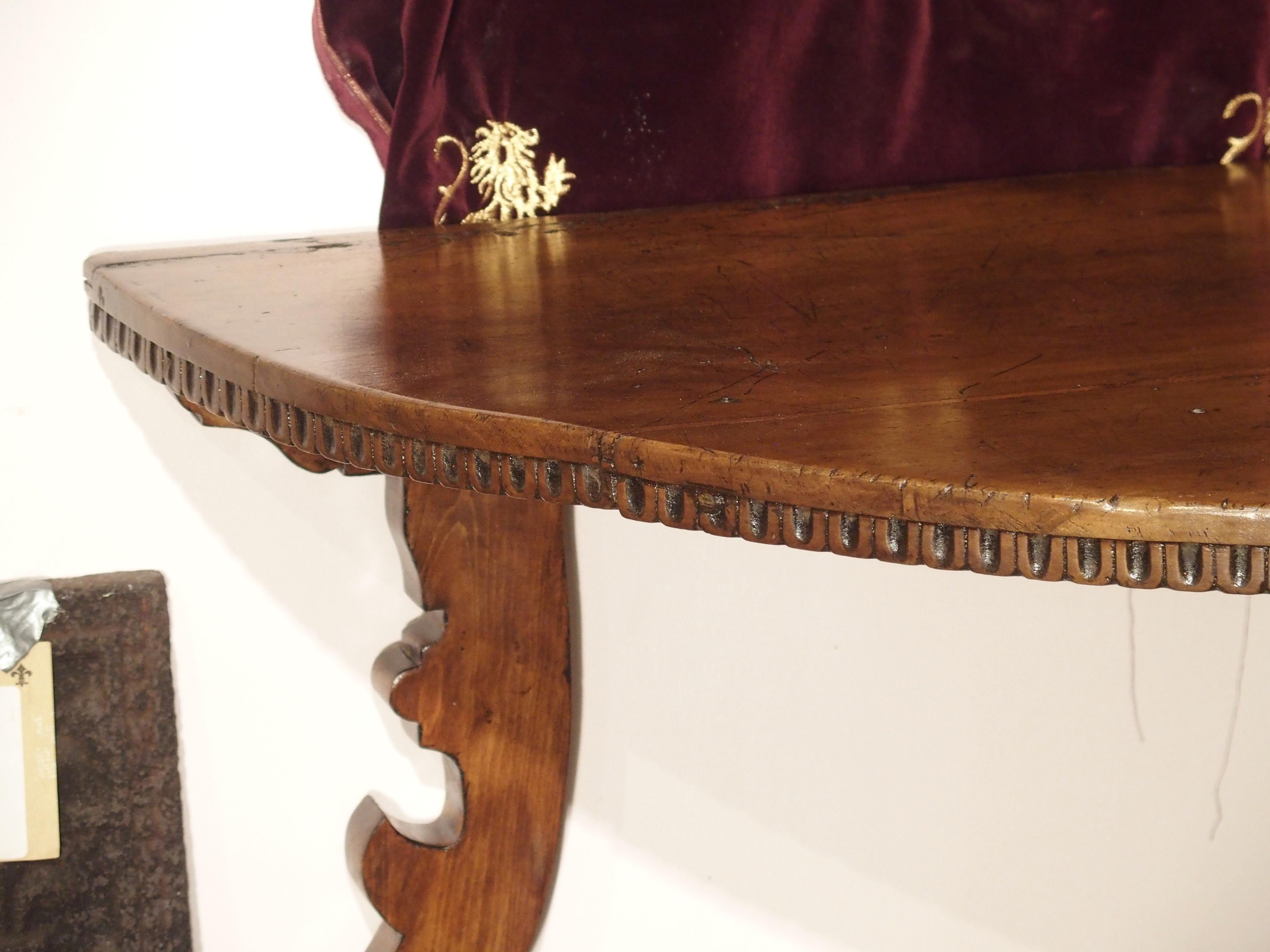 18th Century Italian Walnut Wood Demi Lune Console Table 5