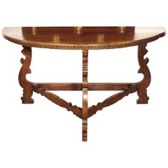 18th Century Italian Walnut Wood Demi Lune Console Table