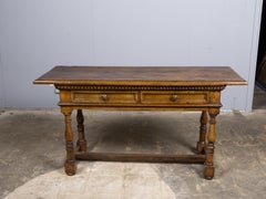 18th Century Italian Walnut Writing Table with Two Drawers and Turned Legs