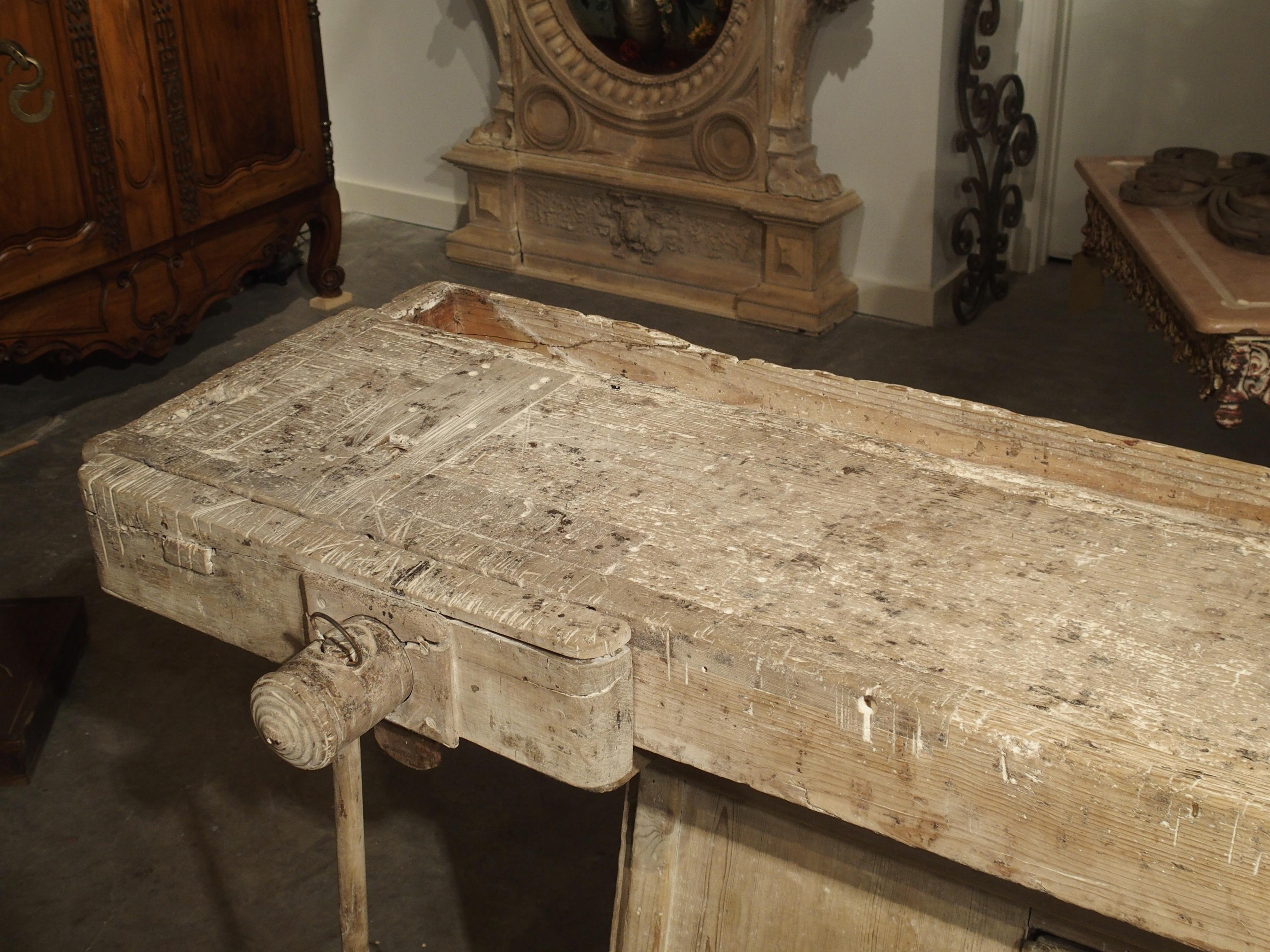 18th Century Italian Whitewashed Pine Work Bench with Lower Storage 6