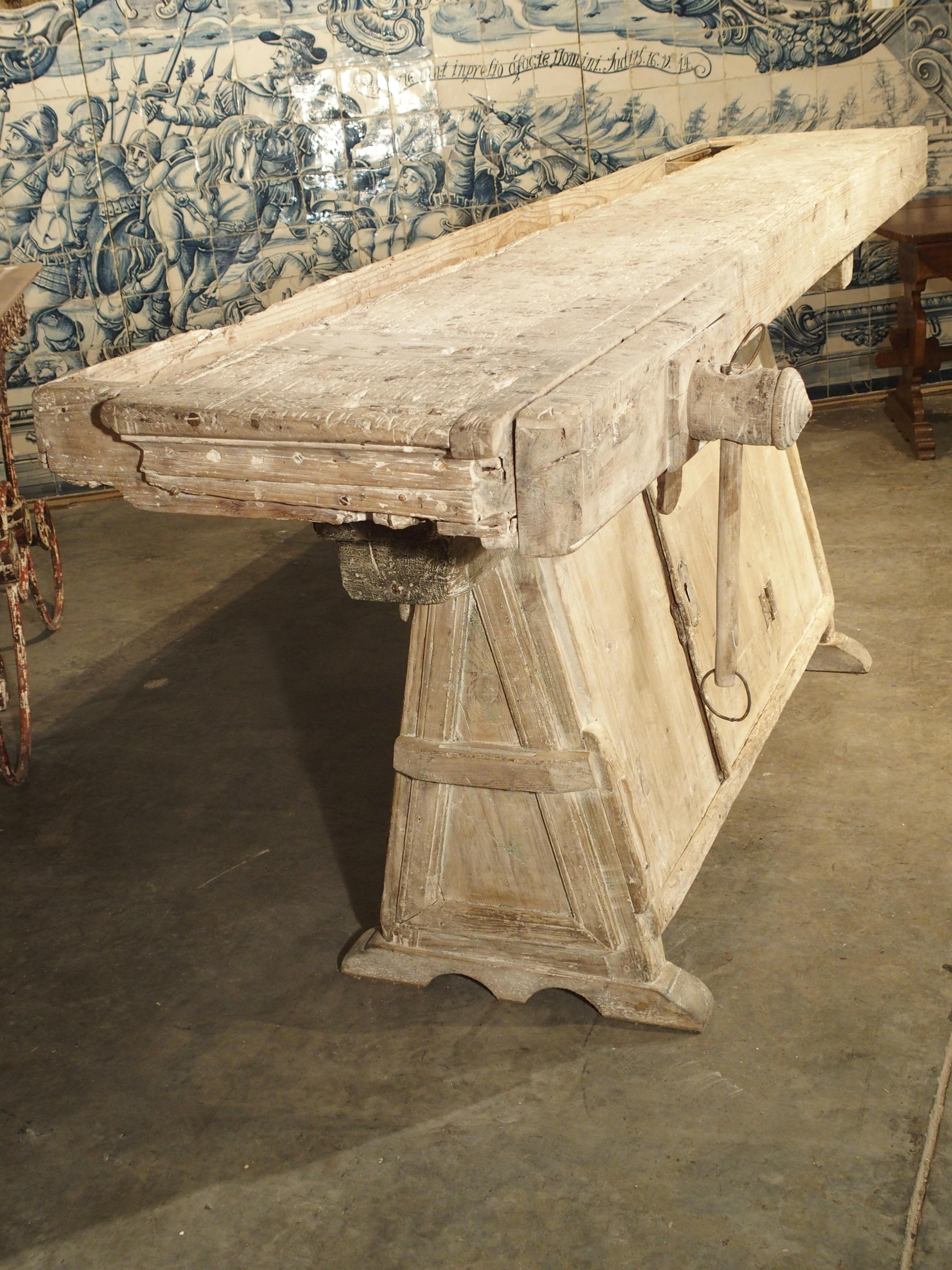 18th Century Italian Whitewashed Pine Work Bench with Lower Storage 9
