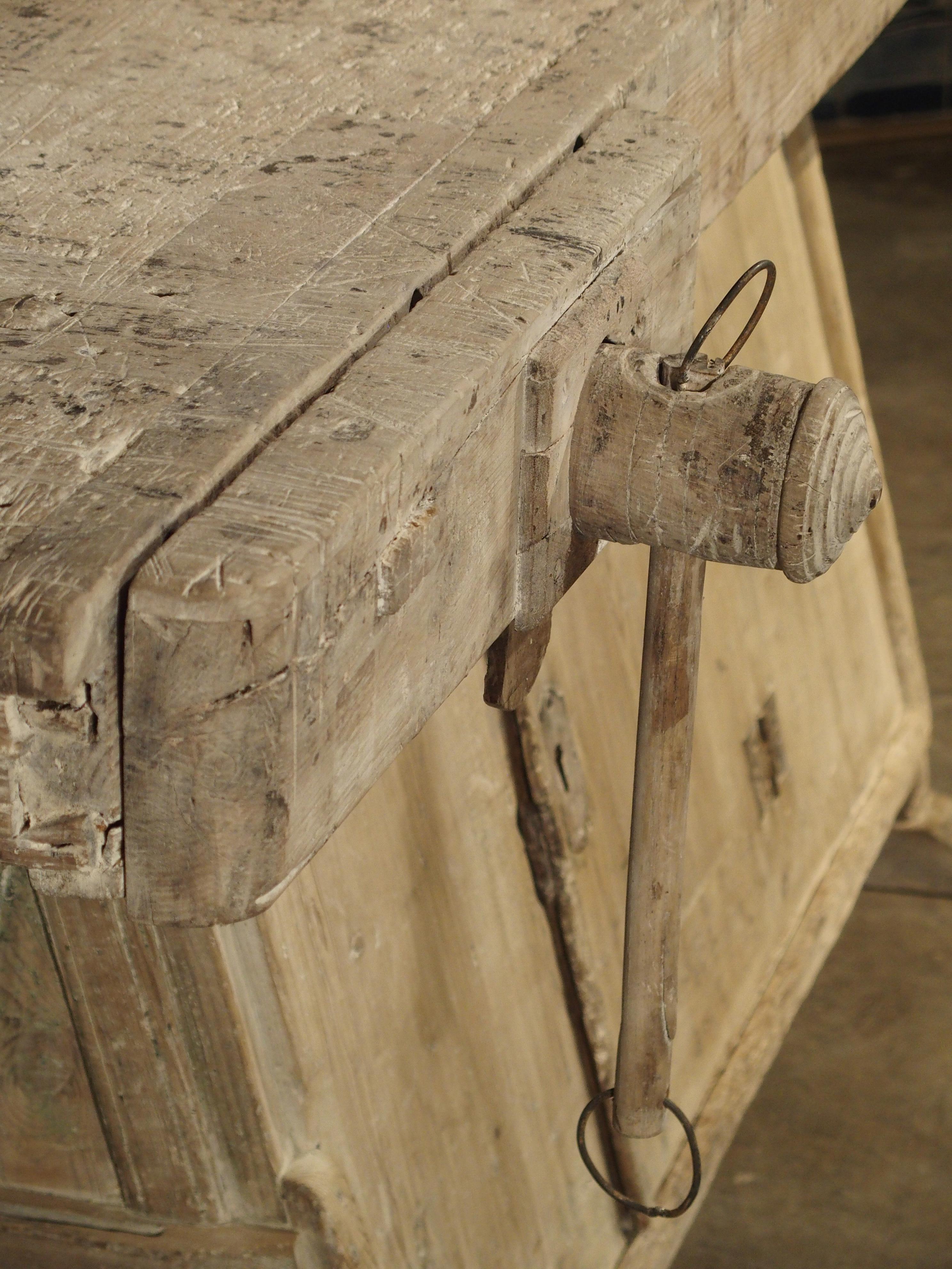 18th Century Italian Whitewashed Pine Work Bench with Lower Storage 10
