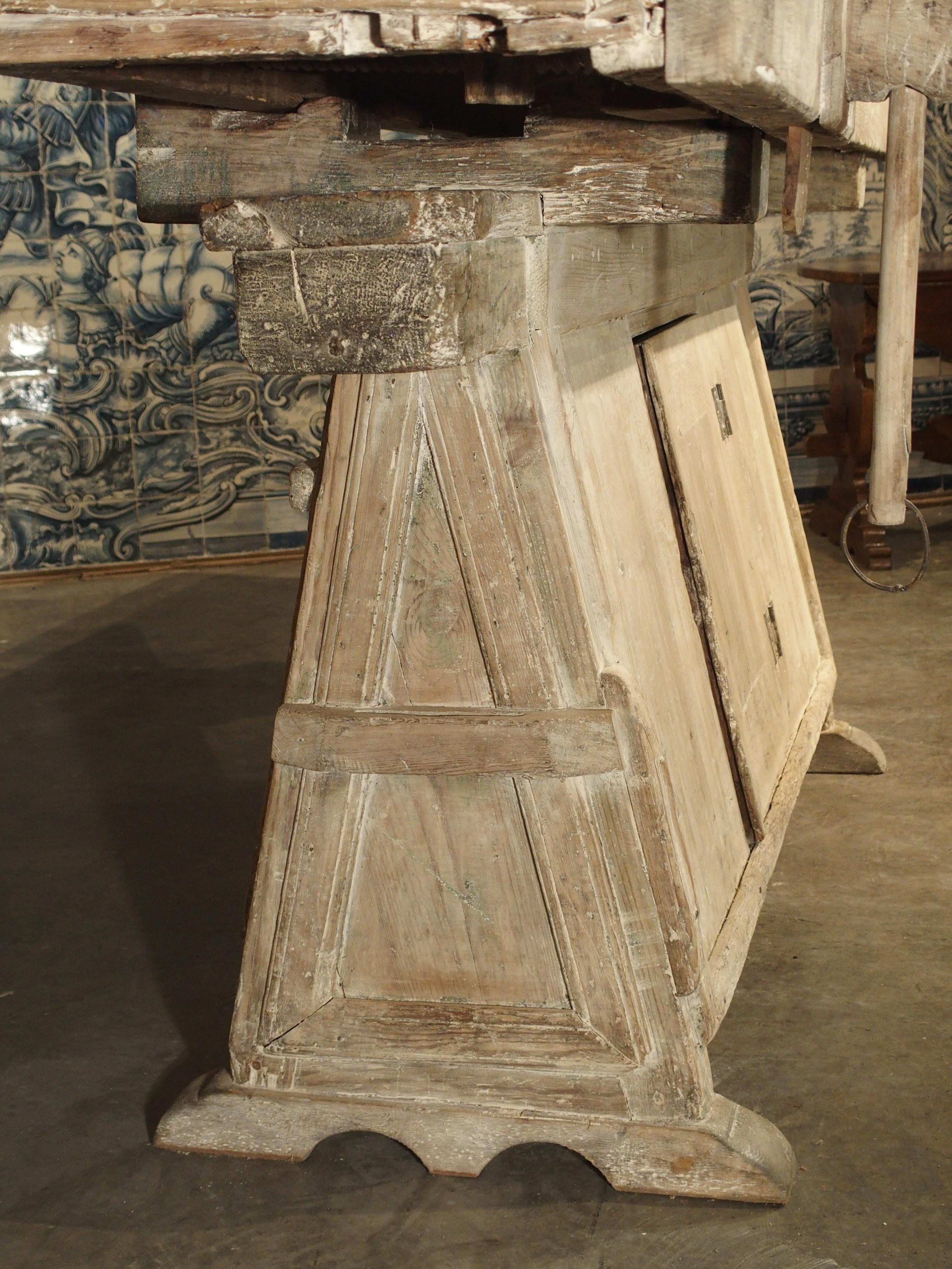 18th Century Italian Whitewashed Pine Work Bench with Lower Storage 12