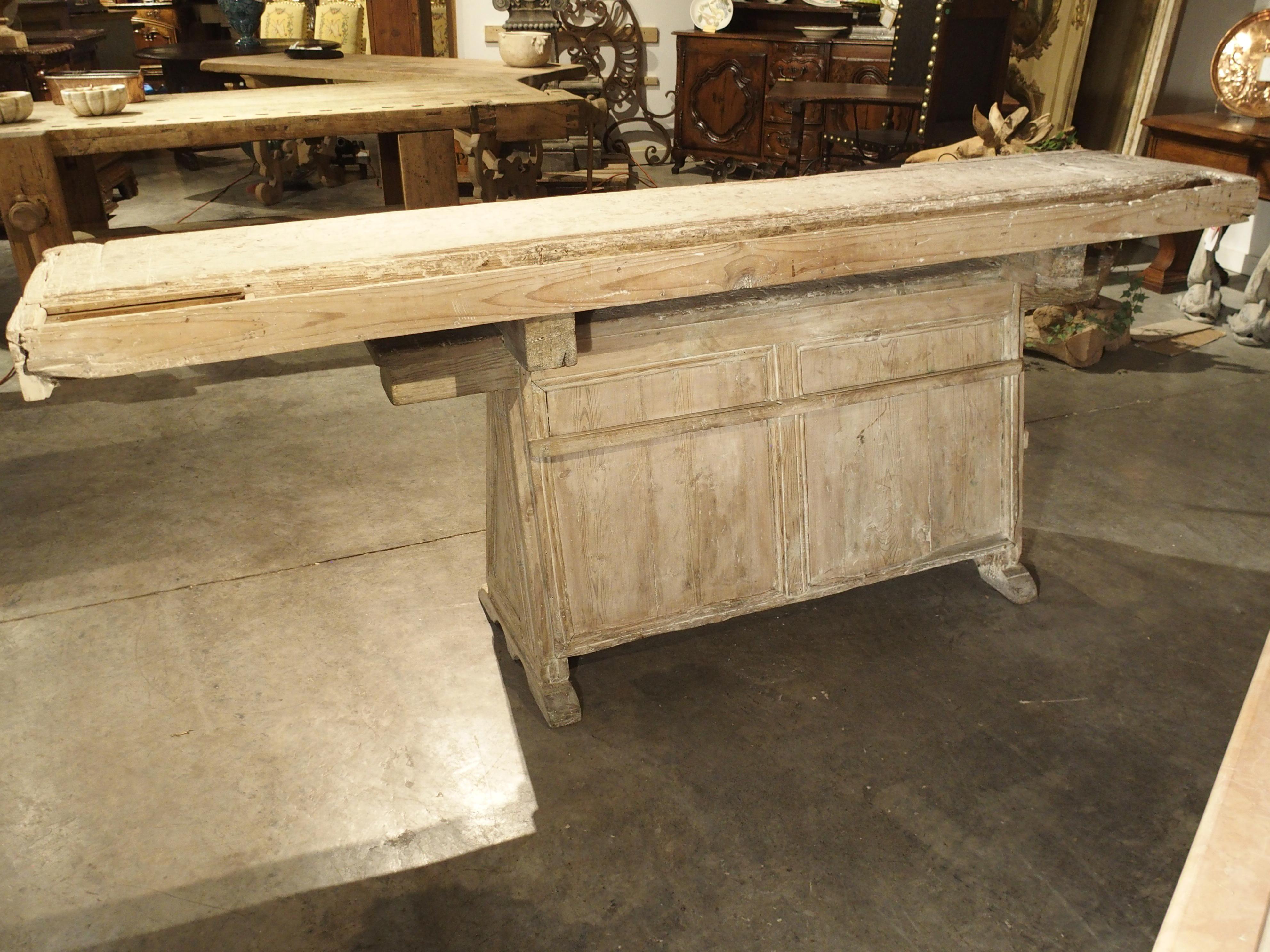 18th Century Italian Whitewashed Pine Work Bench with Lower Storage 14