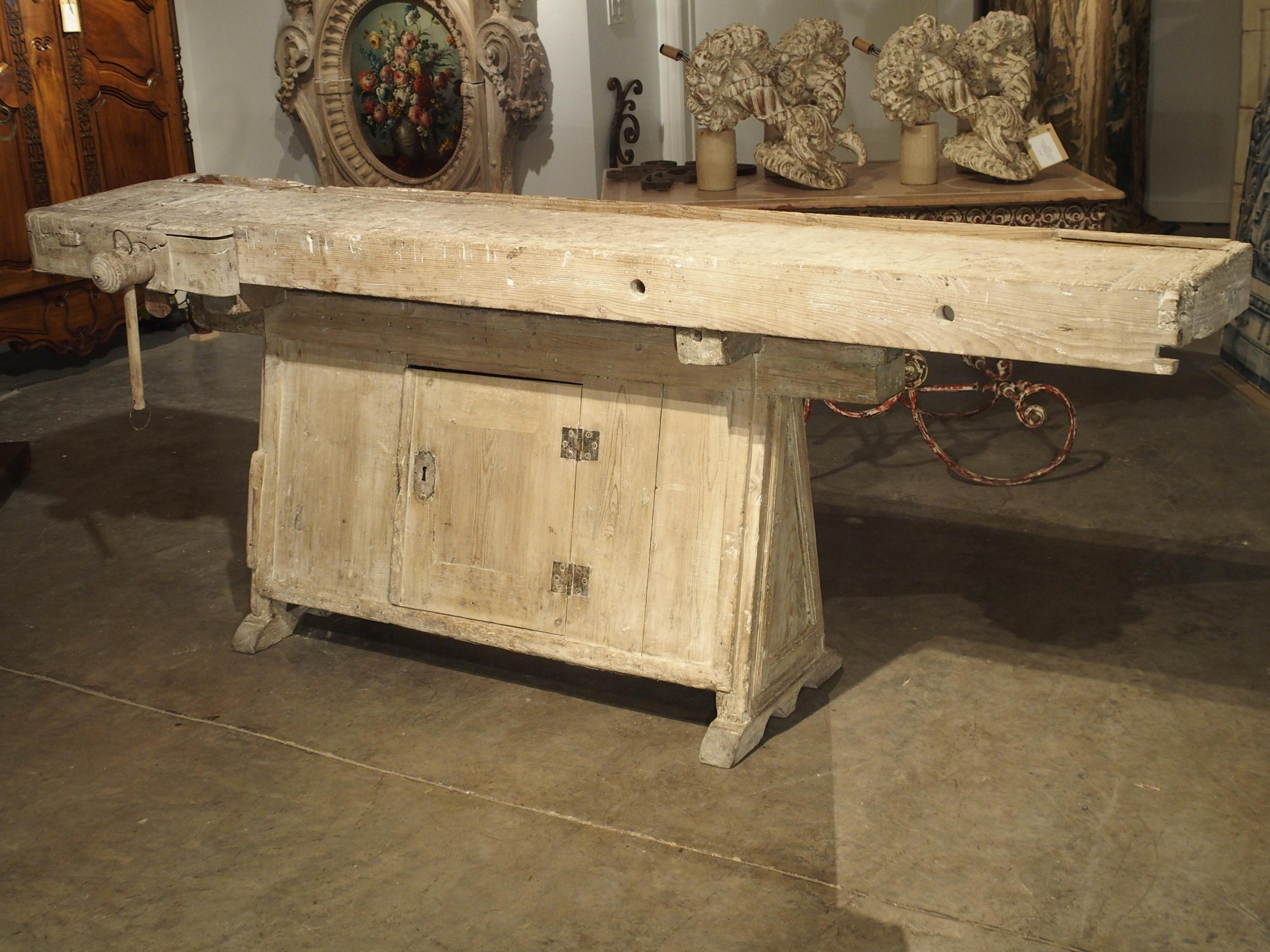 18th Century Italian Whitewashed Pine Work Bench with Lower Storage 15