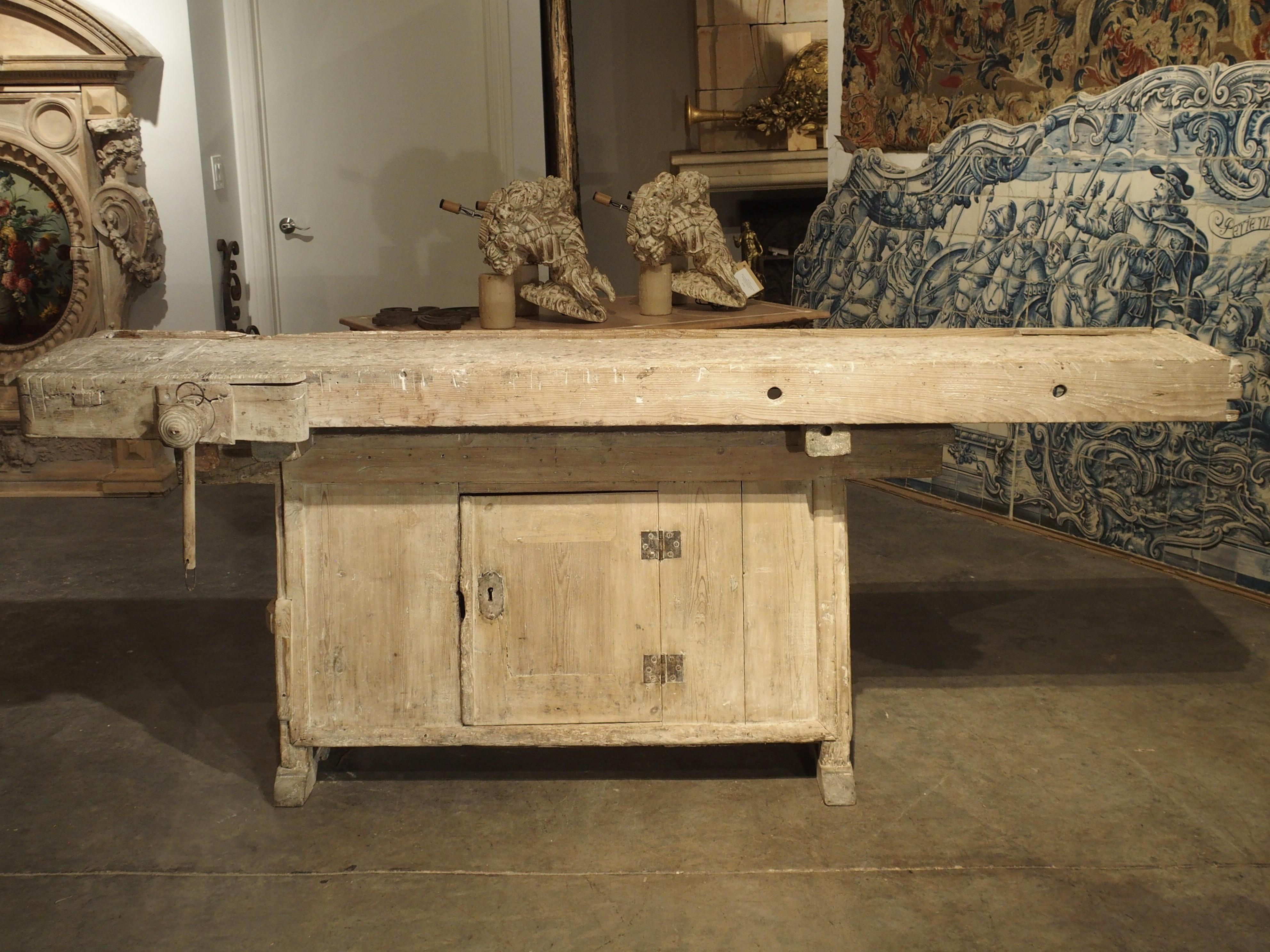 18th Century and Earlier 18th Century Italian Whitewashed Pine Work Bench with Lower Storage