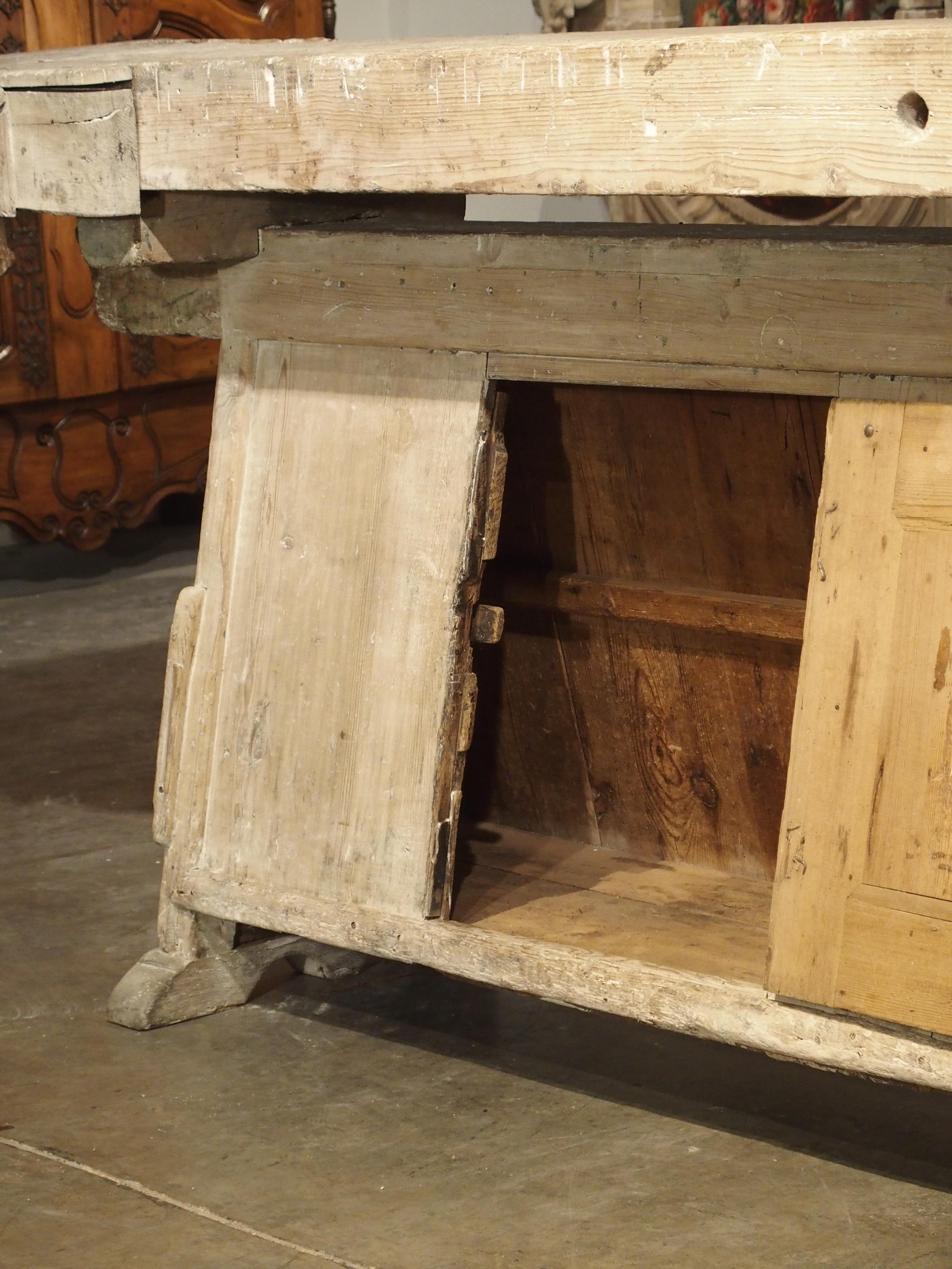 18th Century Italian Whitewashed Pine Work Bench with Lower Storage 1