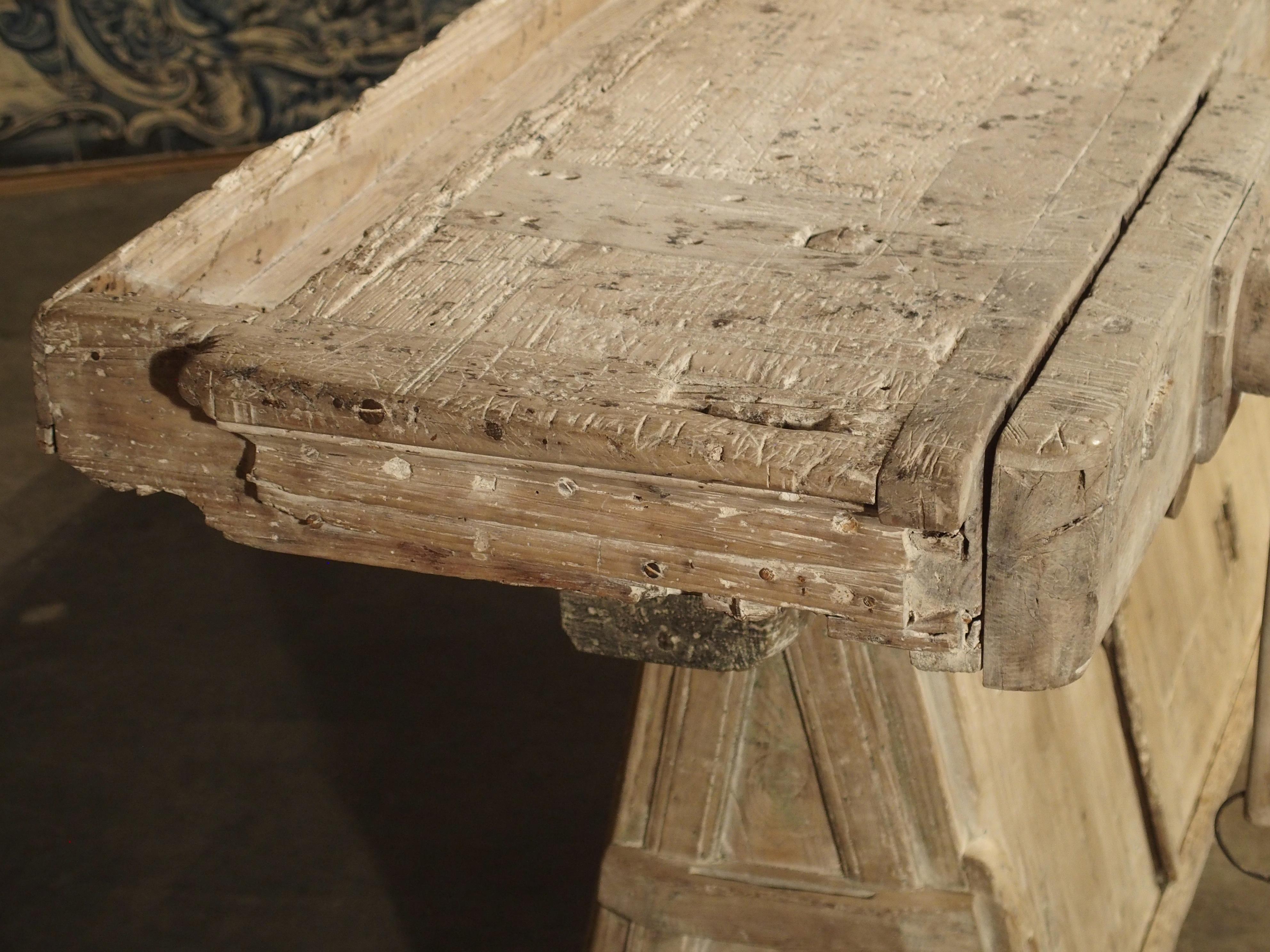 18th Century Italian Whitewashed Pine Work Bench with Lower Storage 2