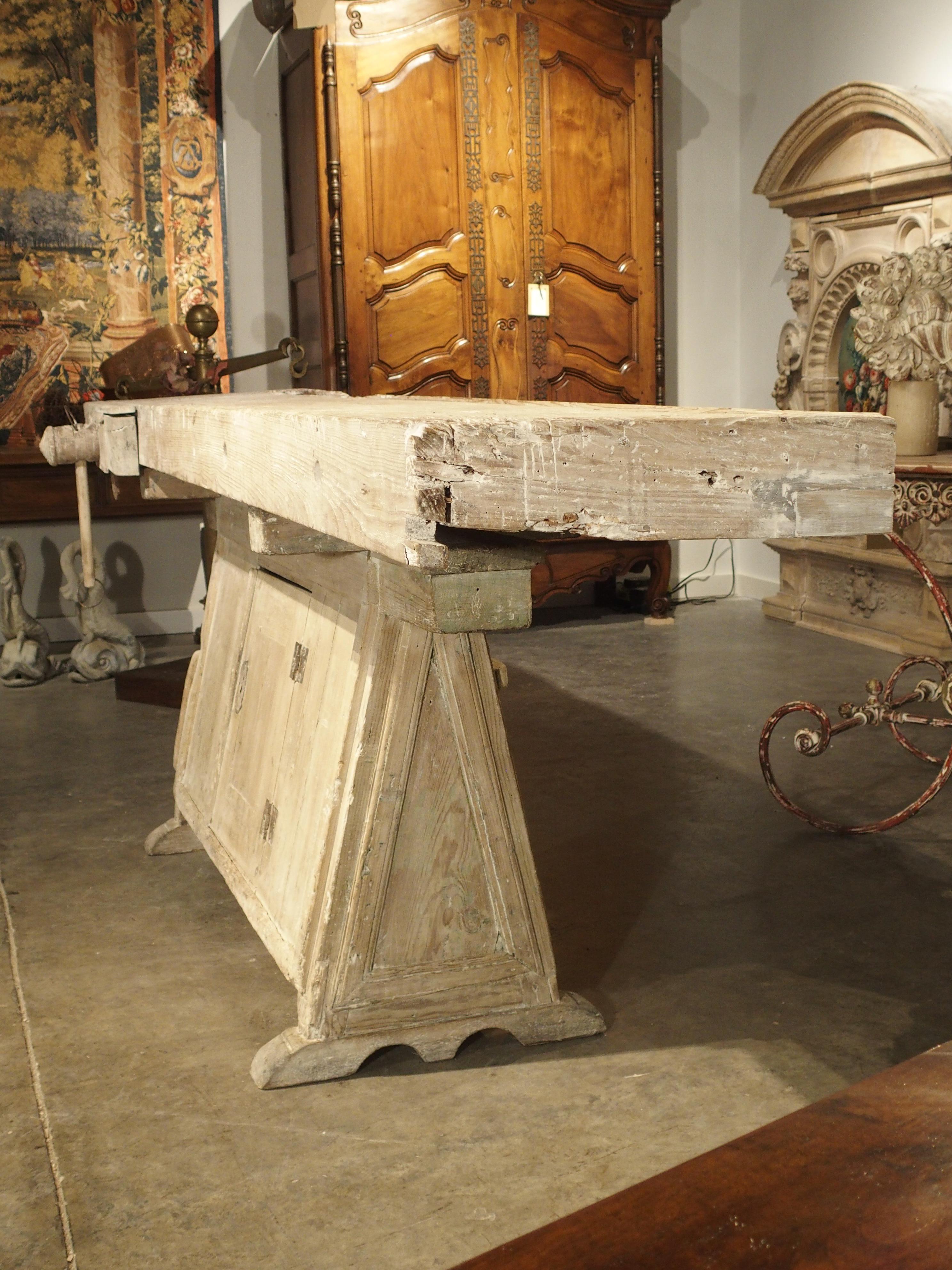 18th Century Italian Whitewashed Pine Work Bench with Lower Storage 3
