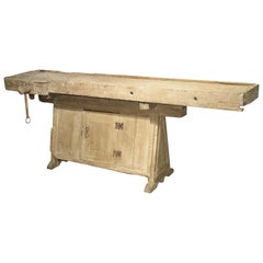 18th Century Italian Whitewashed Pine Work Bench with Lower Storage