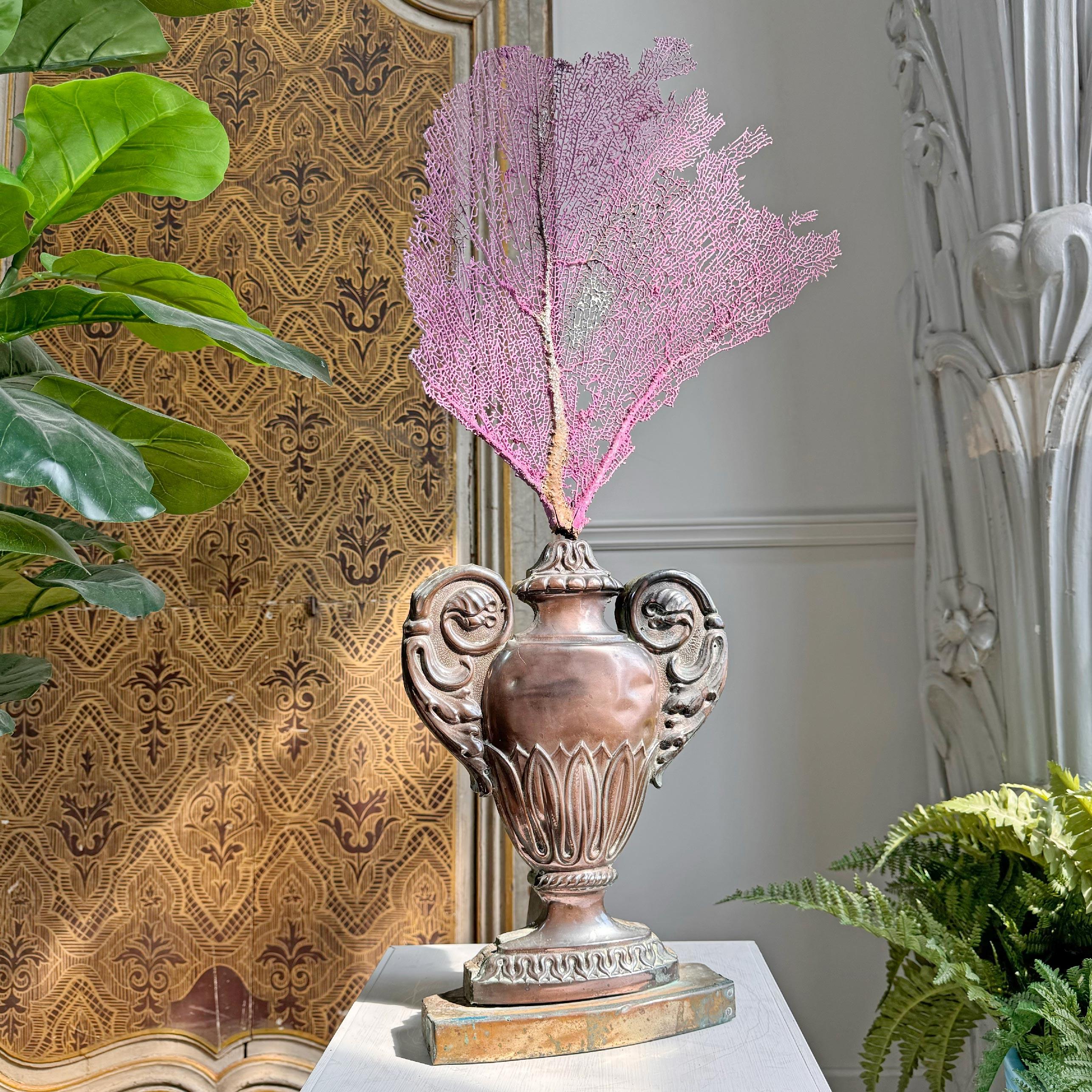 Un grand vase d'autel en bois et en cuivre, fabriqué à la main à la fin du XVIIIe siècle, avec une patine étonnante.

Usure correspondant à l'âge de la pièce.



Le corail antique en éventail ne sera fourni avec le vase d'autel qu'aux acheteurs du