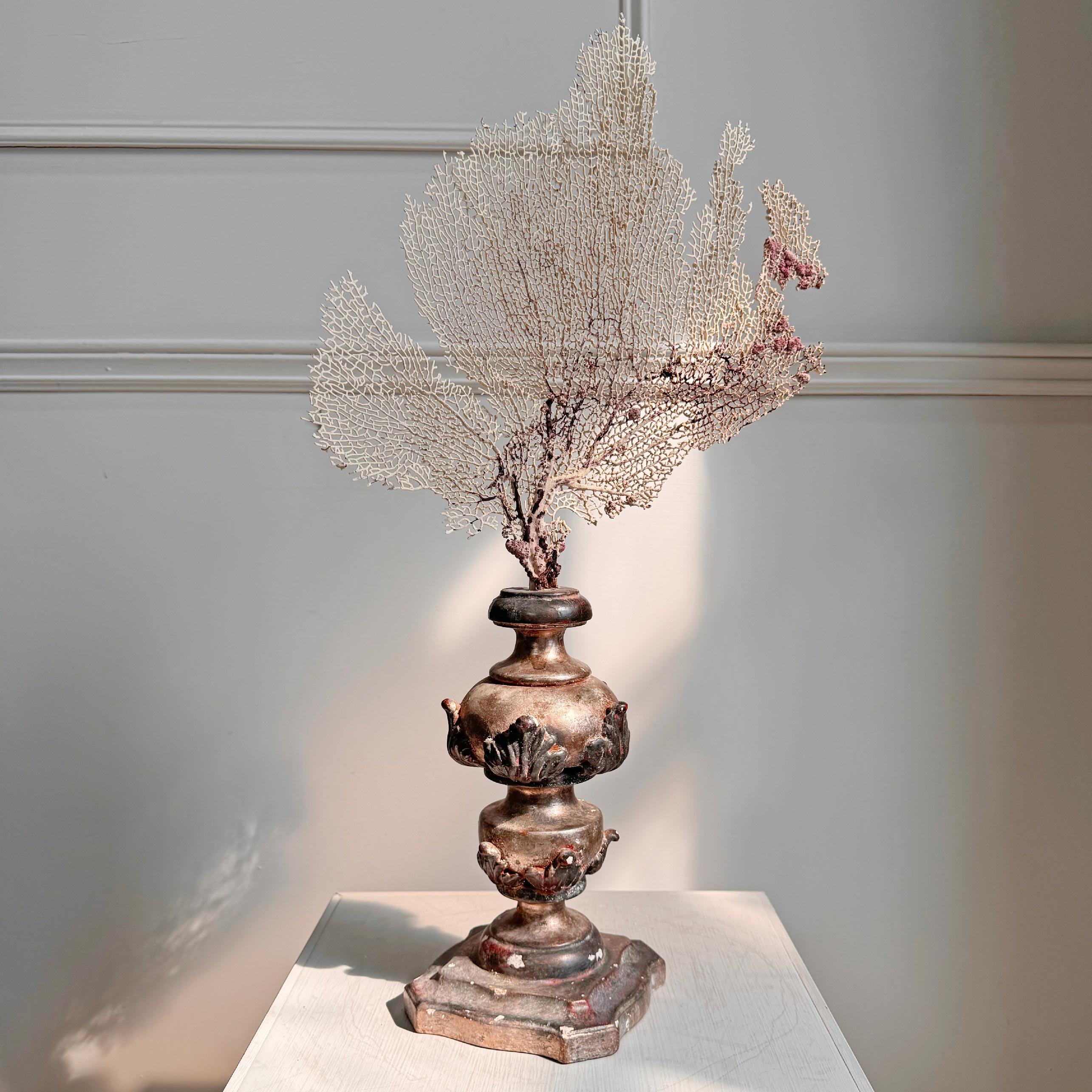 Gesso Vase d'autel italien du 18ème siècle en bois et gesso en argent rose en vente